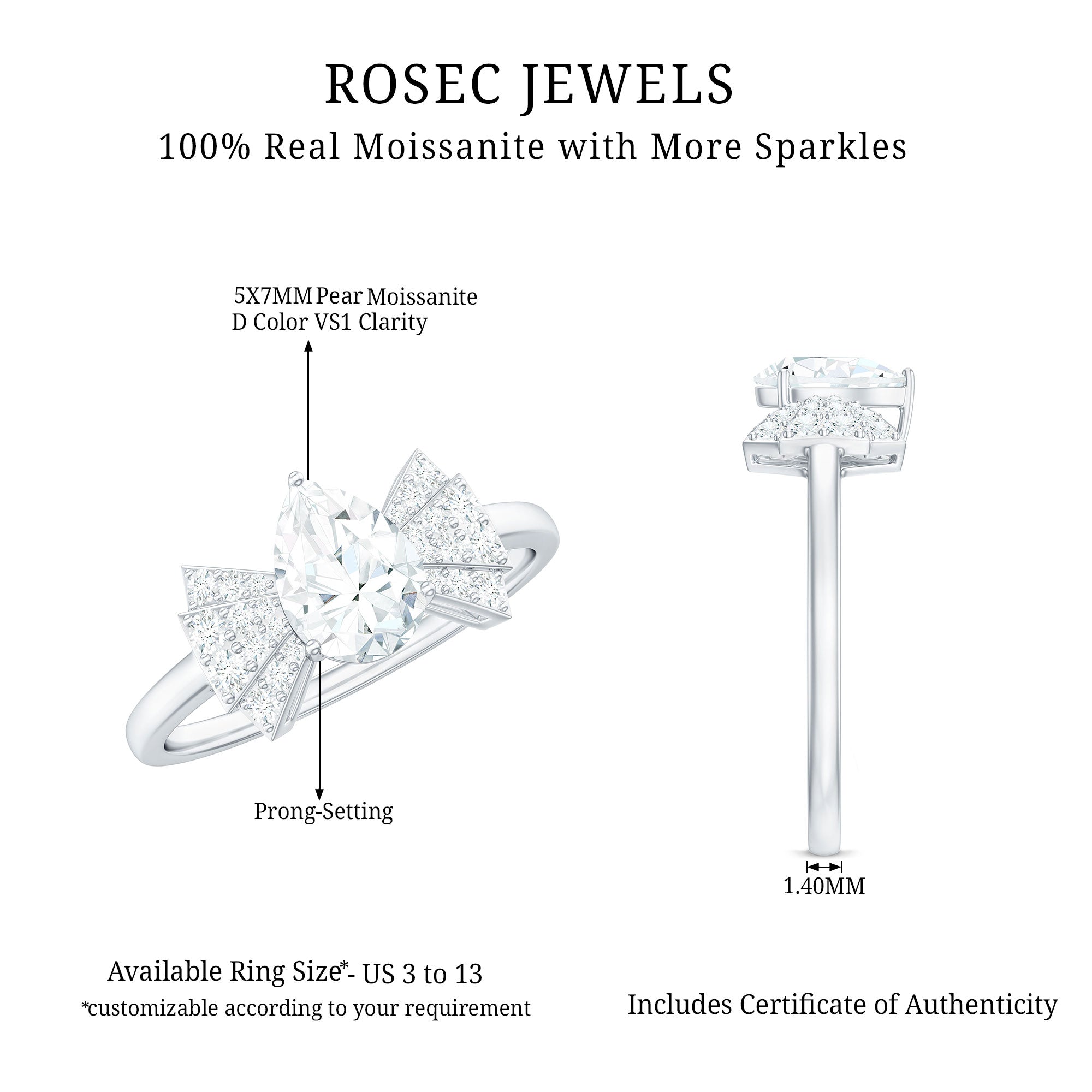 Pear Shaped Moissanite Designer Engagement Ring