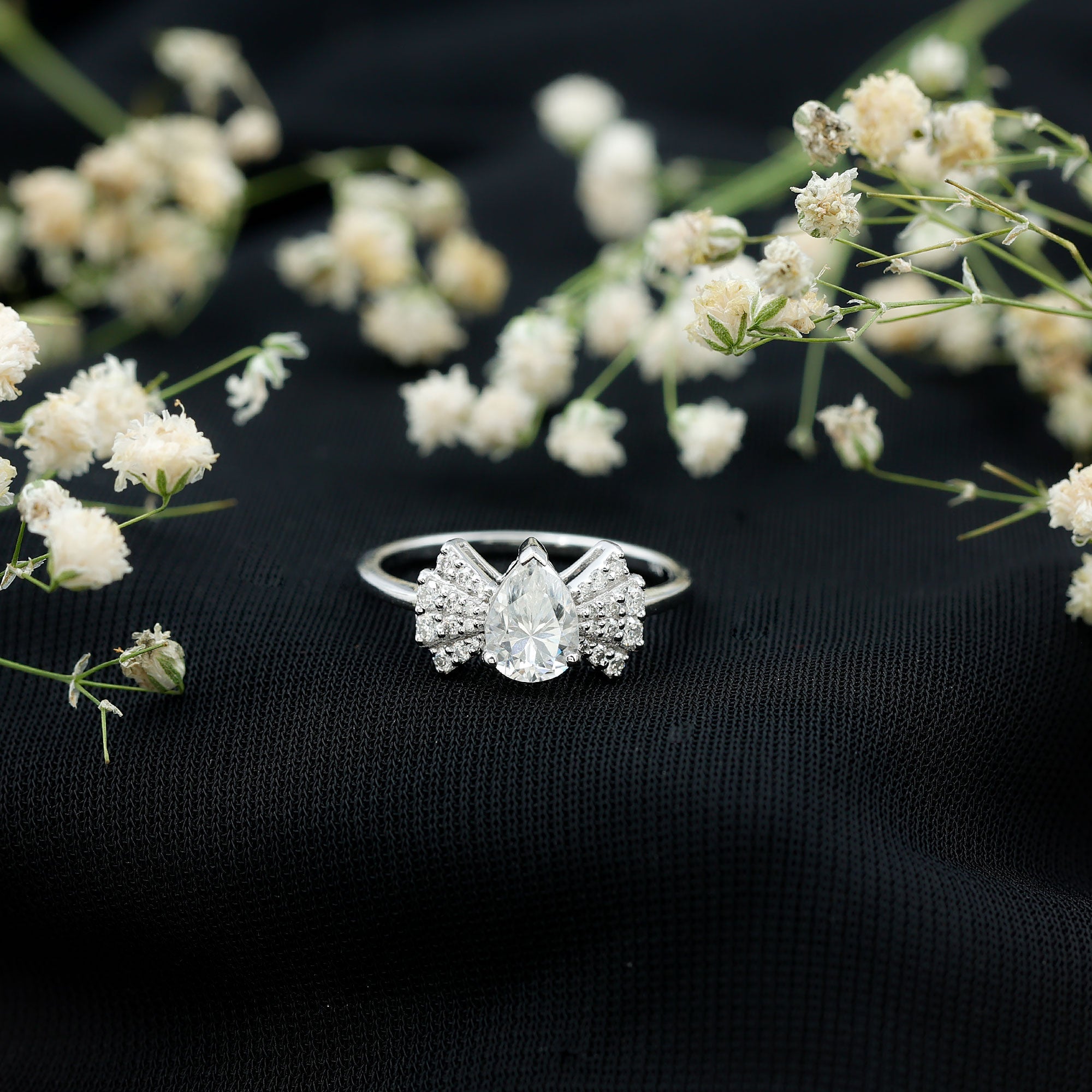 Pear Shaped Moissanite Designer Engagement Ring