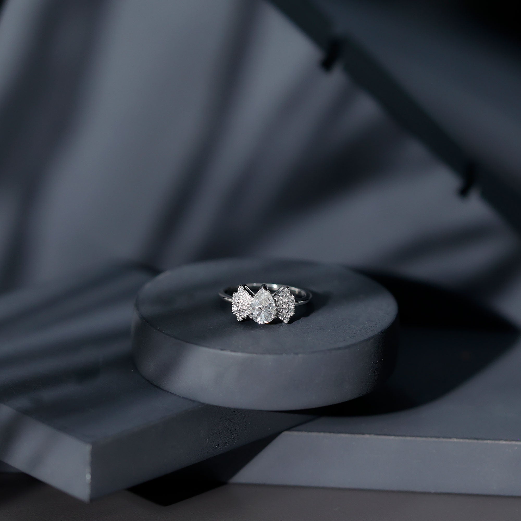 Pear Shaped Moissanite Designer Engagement Ring