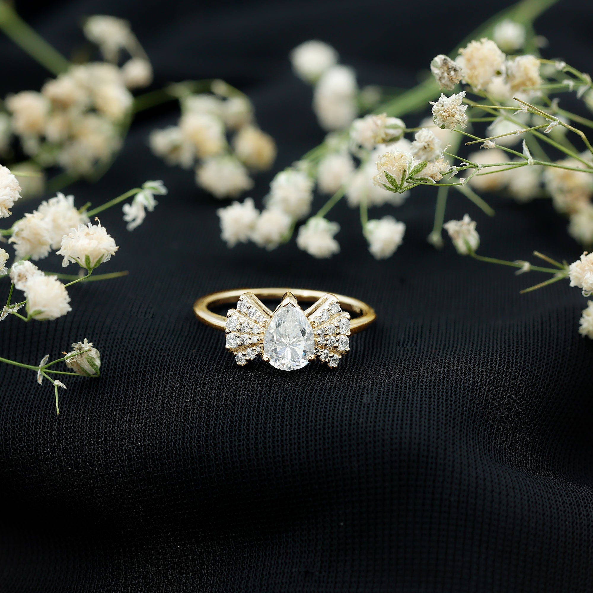 Pear Shaped Moissanite Designer Engagement Ring