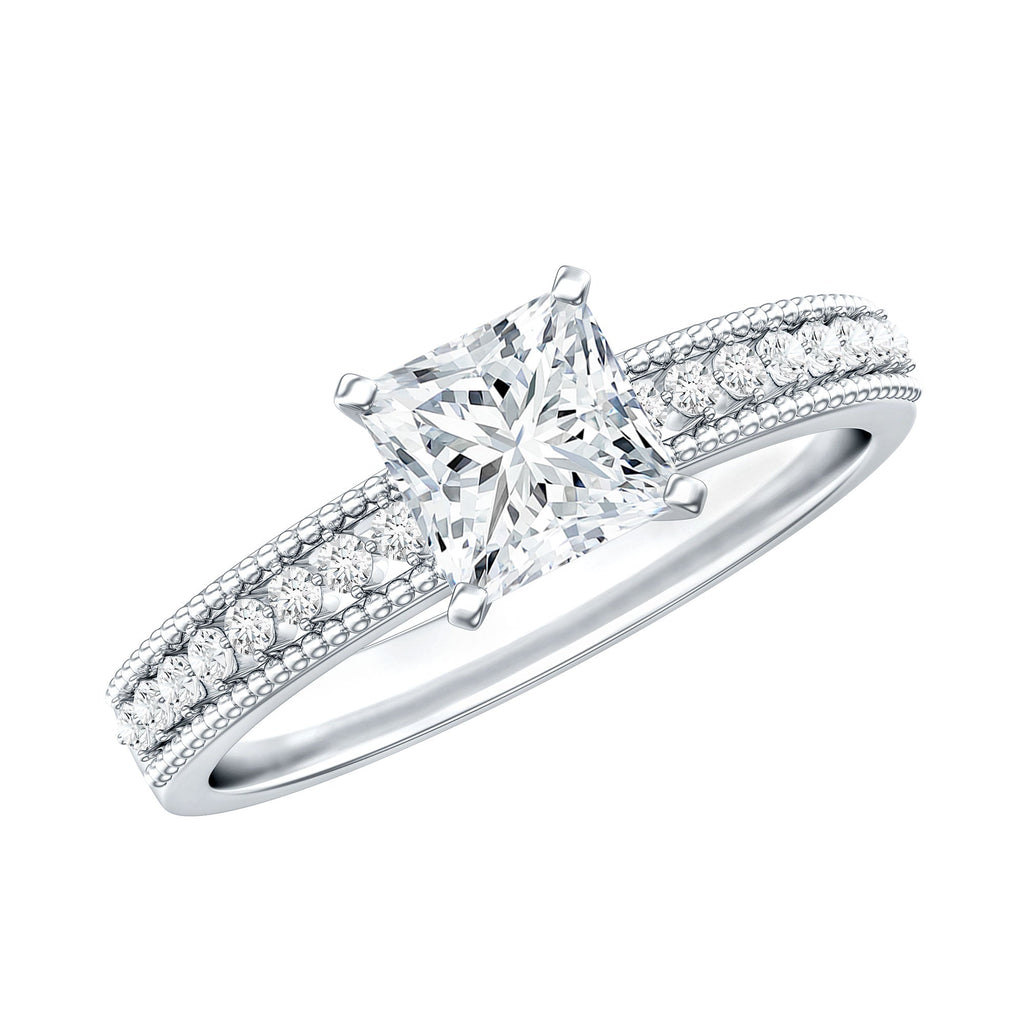 Moissanite Solitaire Engagement Ring with Princess Cut