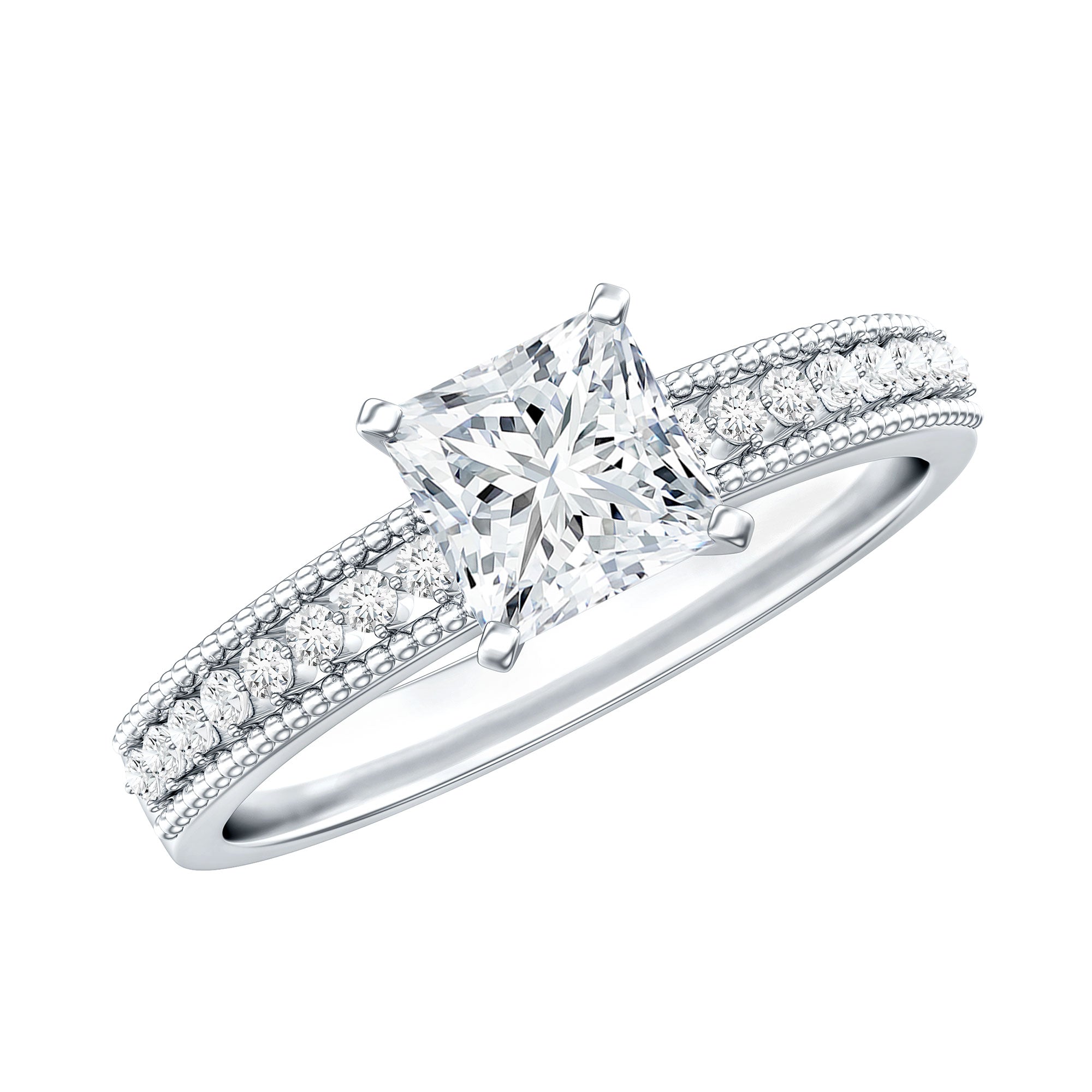 Moissanite Solitaire Engagement Ring with Princess Cut