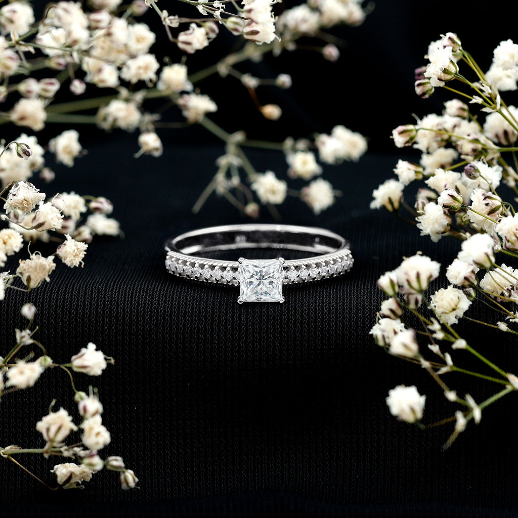 Moissanite Solitaire Engagement Ring with Princess Cut