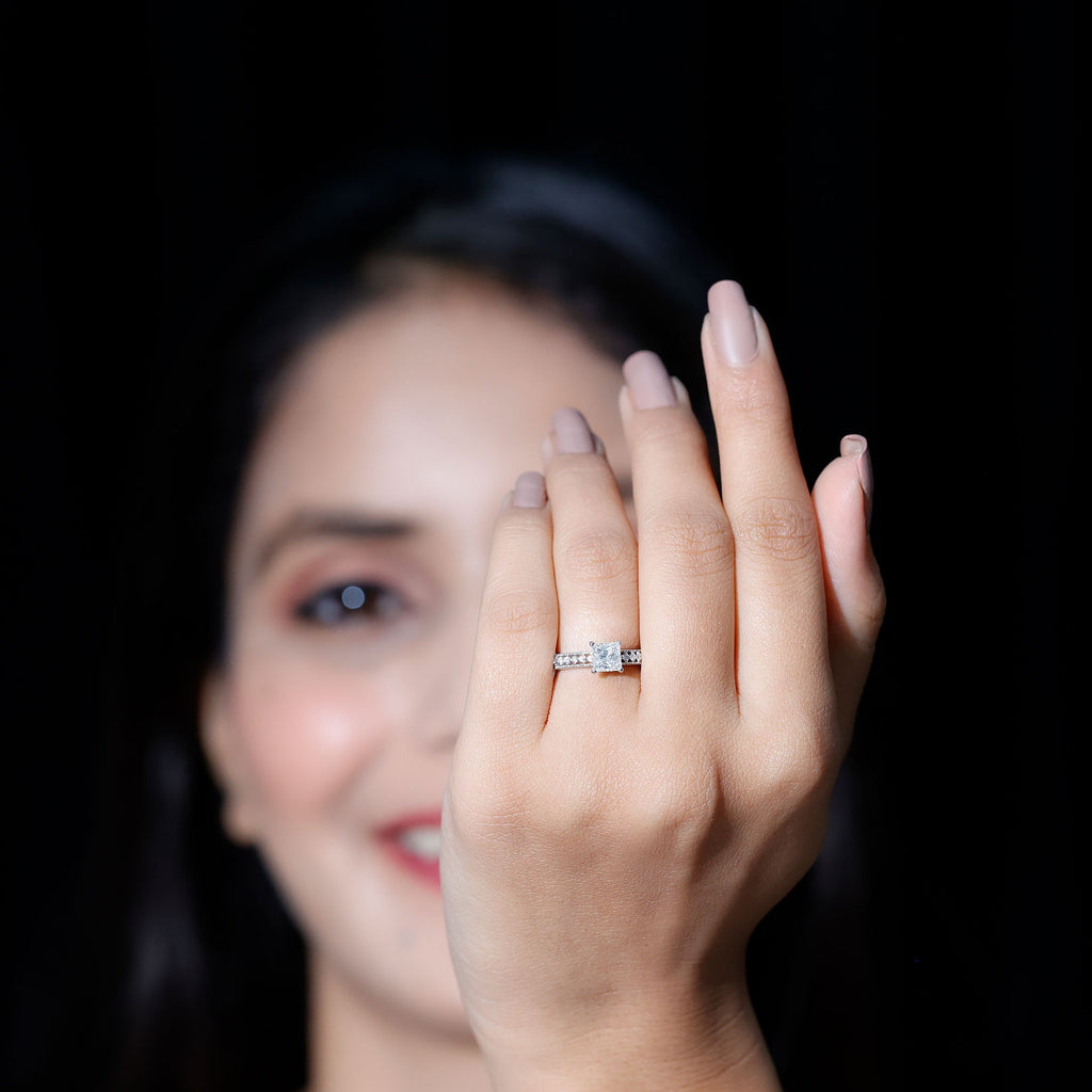Moissanite Solitaire Engagement Ring with Princess Cut