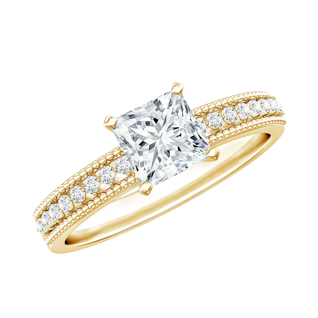 Moissanite Solitaire Engagement Ring with Princess Cut