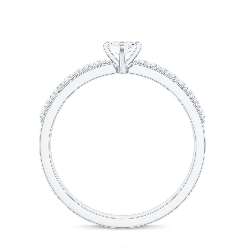 Certified Marquise Cut Moissanite Vintage Solitaire Ring with Side Stones