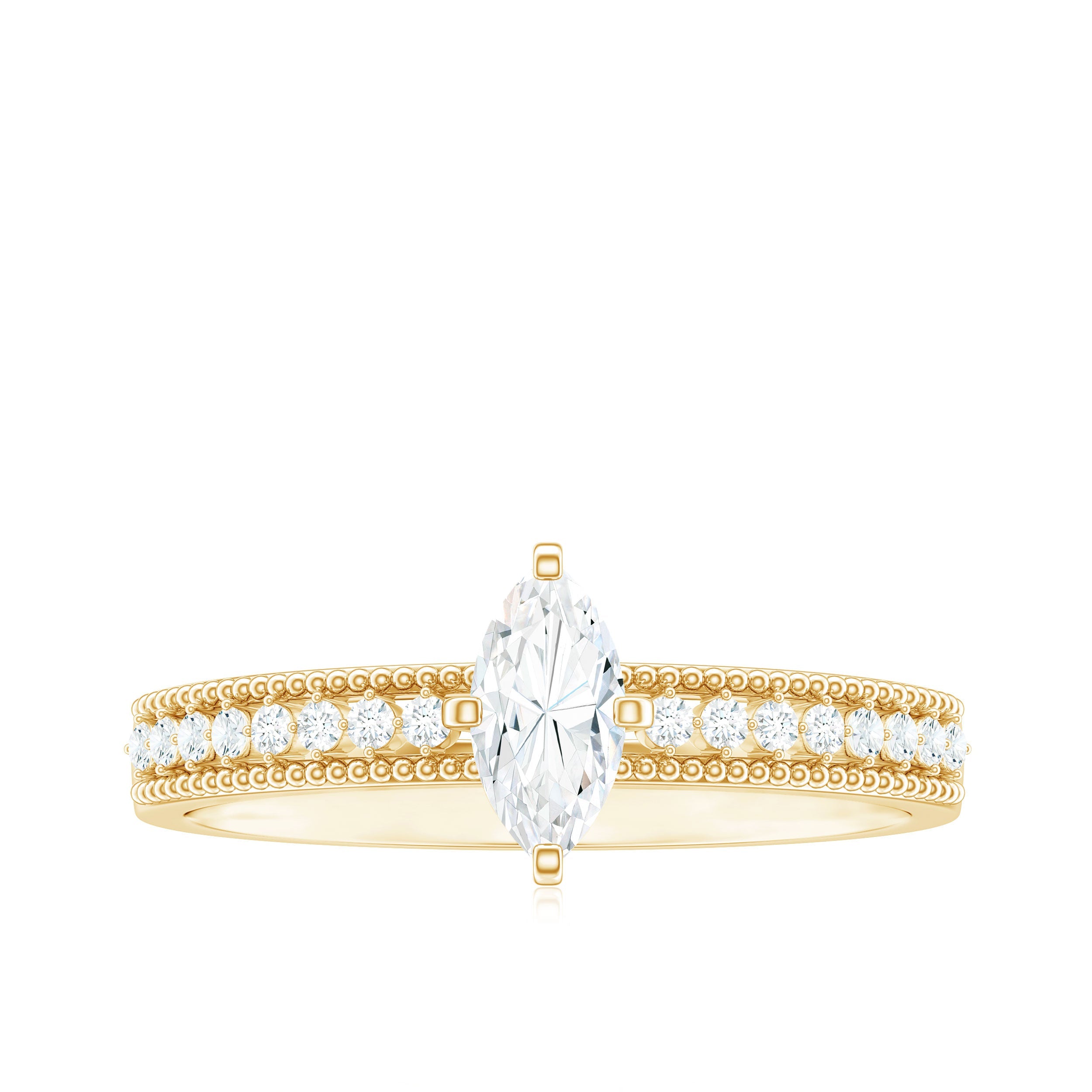 Certified Marquise Cut Moissanite Vintage Solitaire Ring with Side Stones