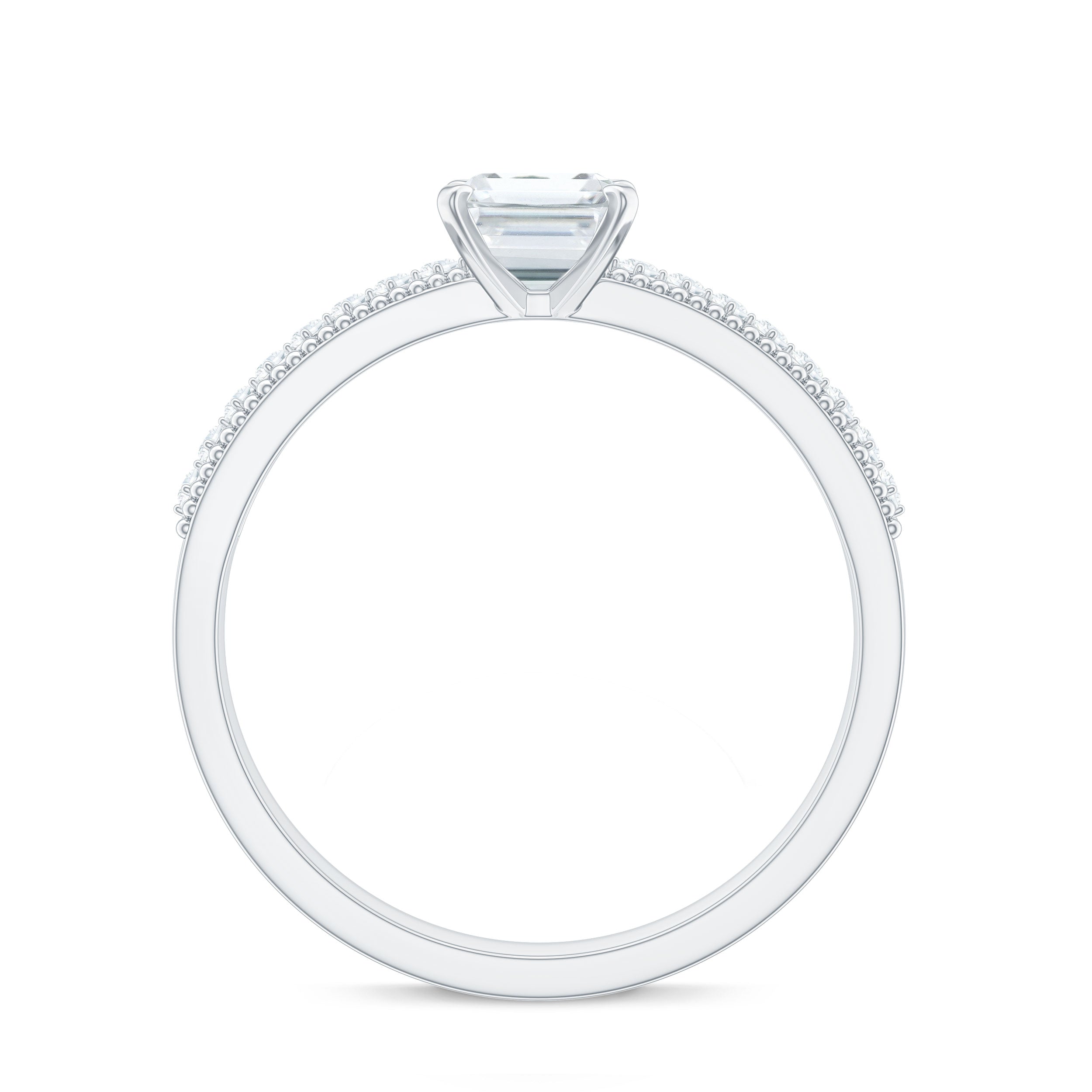 1.8 Carat Emerald Cut Moissanite Solitaire Engagement Ring with Beaded Details