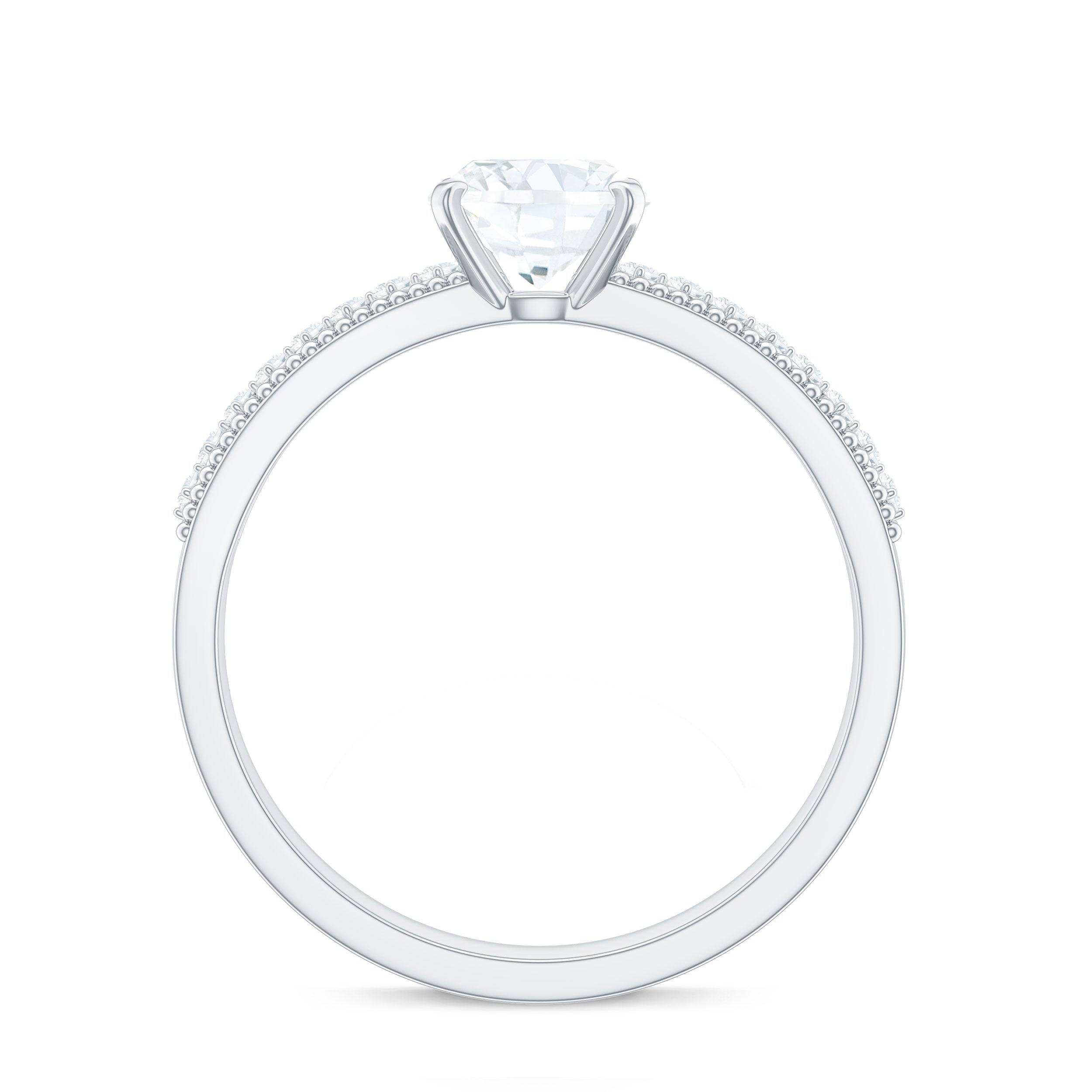 1.7 Carat Cushion Cut Moissanite Solitaire Engagement Ring with Beaded Details
