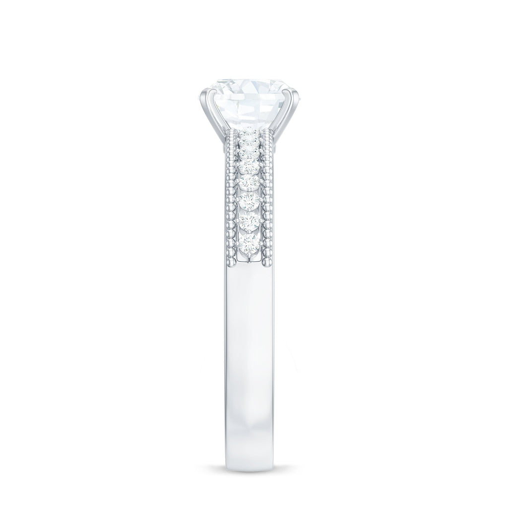 1.7 Carat Cushion Cut Moissanite Solitaire Engagement Ring with Beaded Details