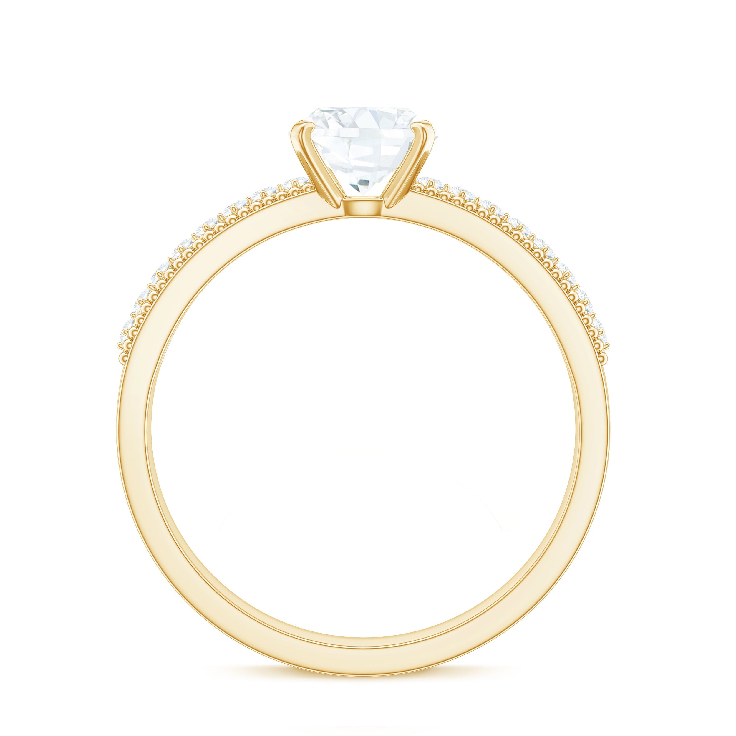1.7 Carat Cushion Cut Moissanite Solitaire Engagement Ring with Beaded Details