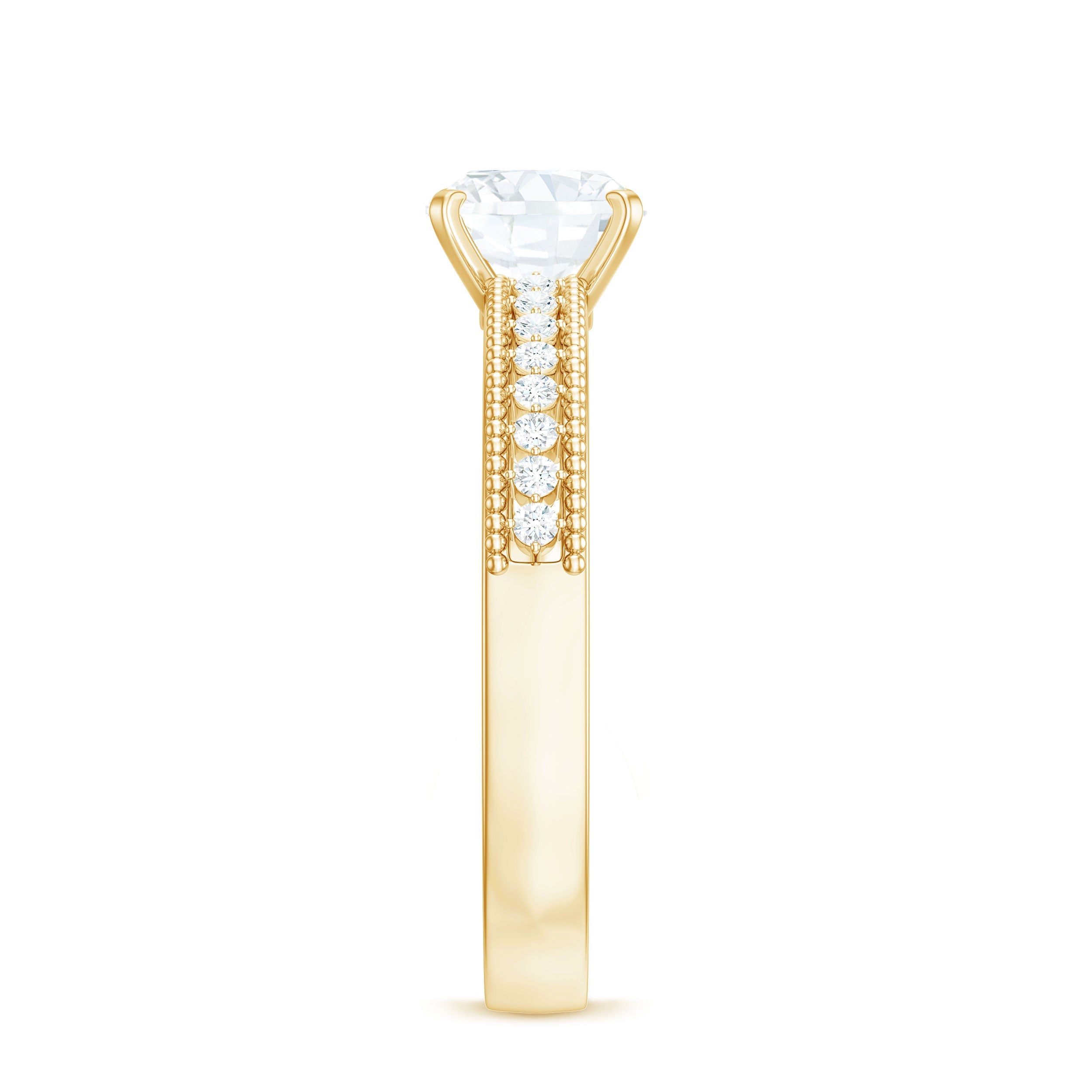 1.7 Carat Cushion Cut Moissanite Solitaire Engagement Ring with Beaded Details
