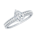 Pear Shaped Moissanite Solitaire Engagement Ring with Beaded Design