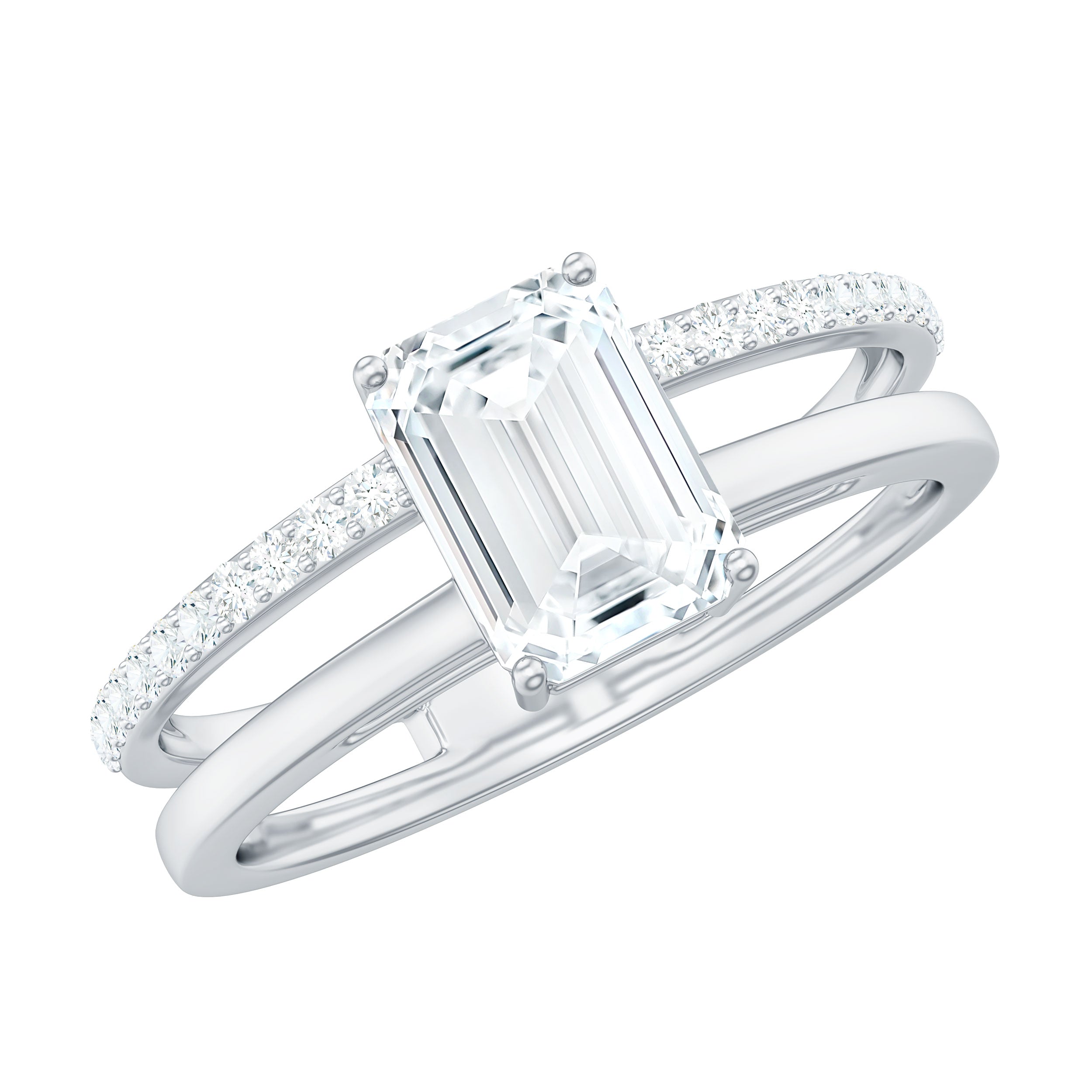 1.8 Carat Emerald Cut Moissanite Double Band Engagement Ring