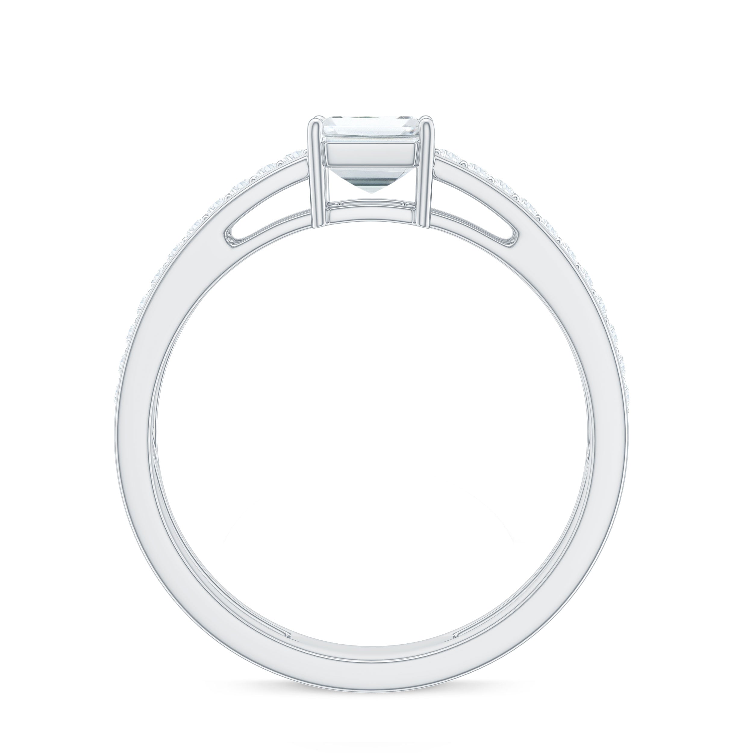 1.8 Carat Emerald Cut Moissanite Double Band Engagement Ring