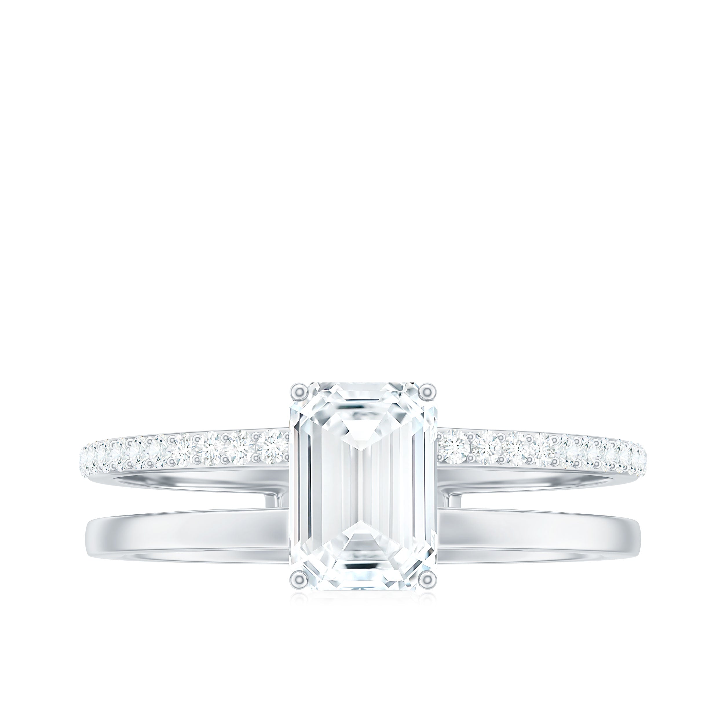 1.8 Carat Emerald Cut Moissanite Double Band Engagement Ring