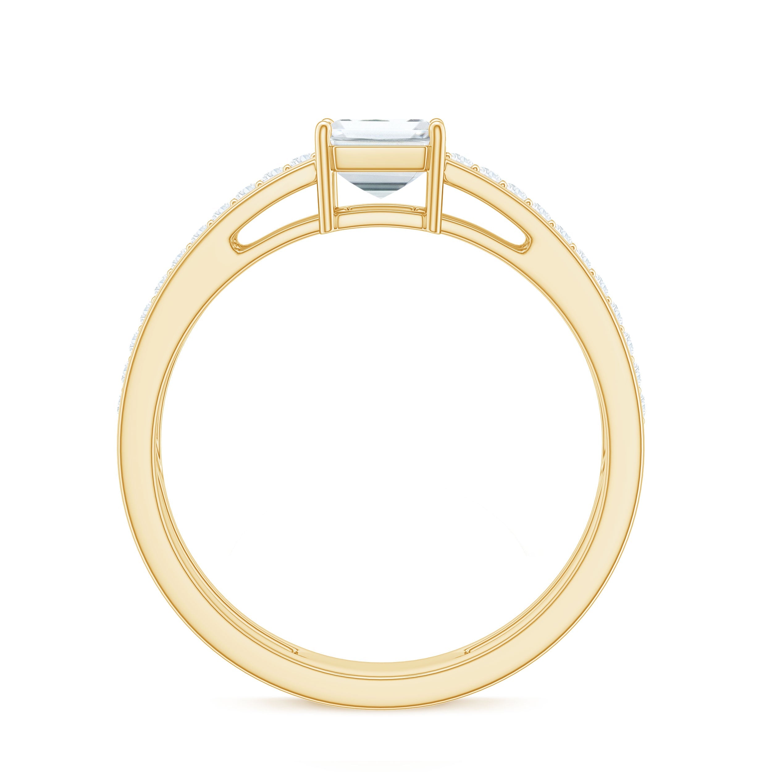1.8 Carat Emerald Cut Moissanite Double Band Engagement Ring
