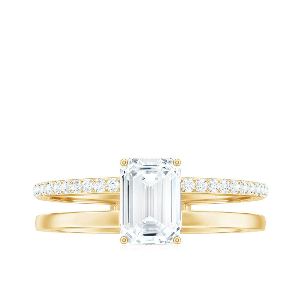 1.8 Carat Emerald Cut Moissanite Double Band Engagement Ring
