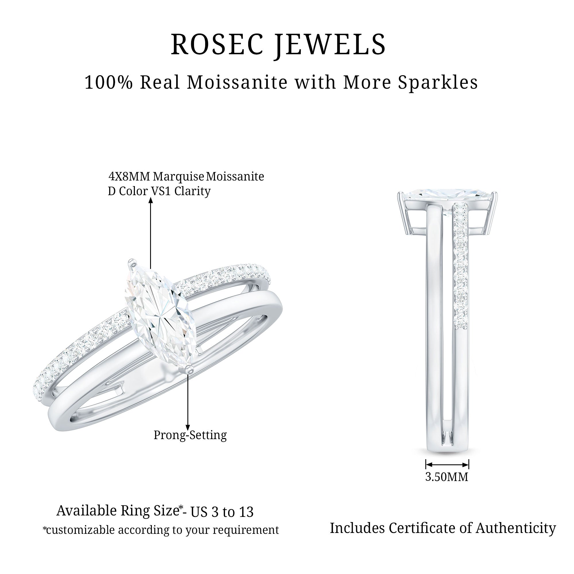 Marquise Cut Moissanite Classic Solitaire Ring