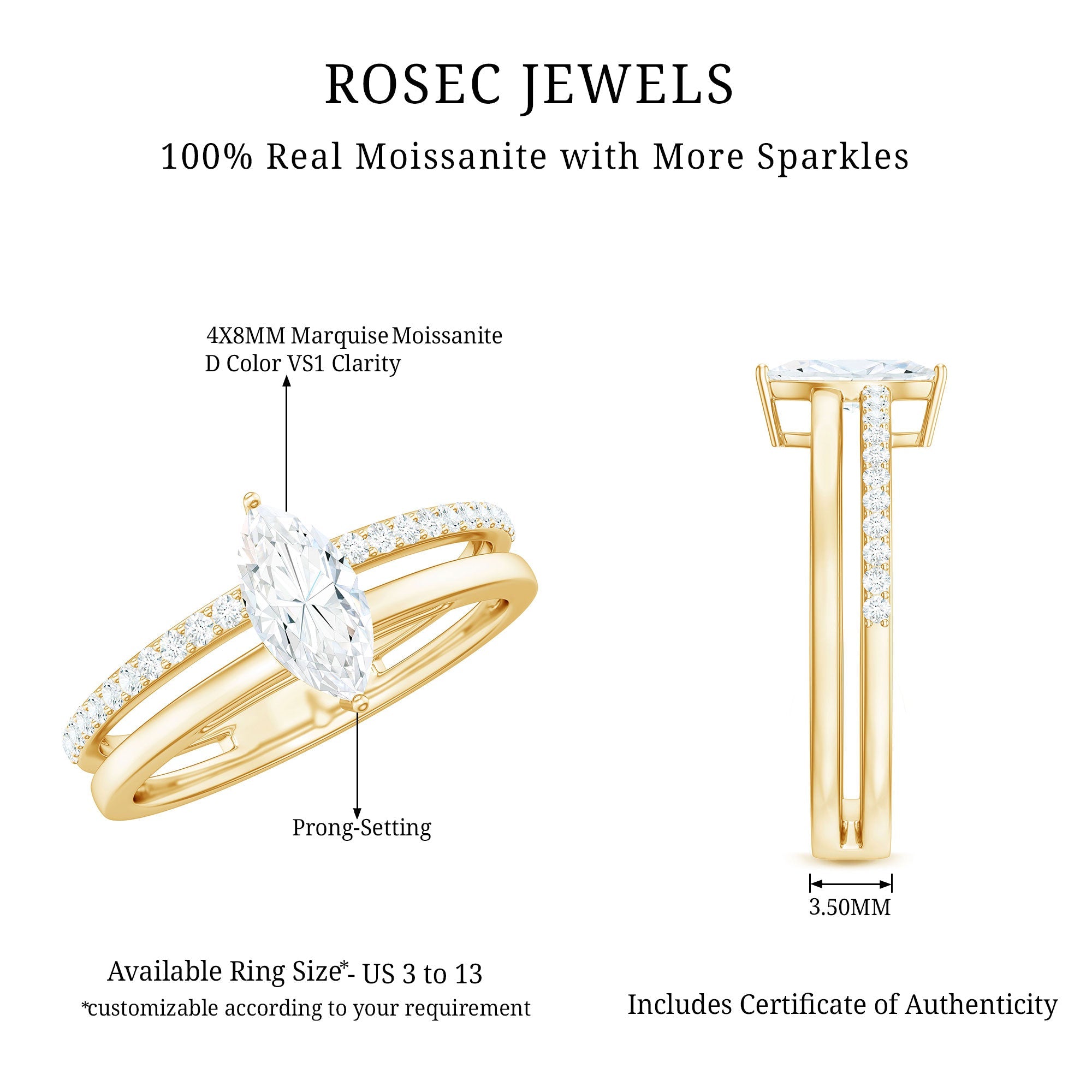 Marquise Cut Moissanite Classic Solitaire Ring