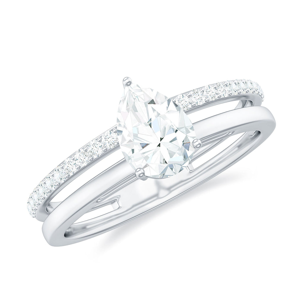 Pear Cut Solitaire Moissanite Double Band Engagement Ring