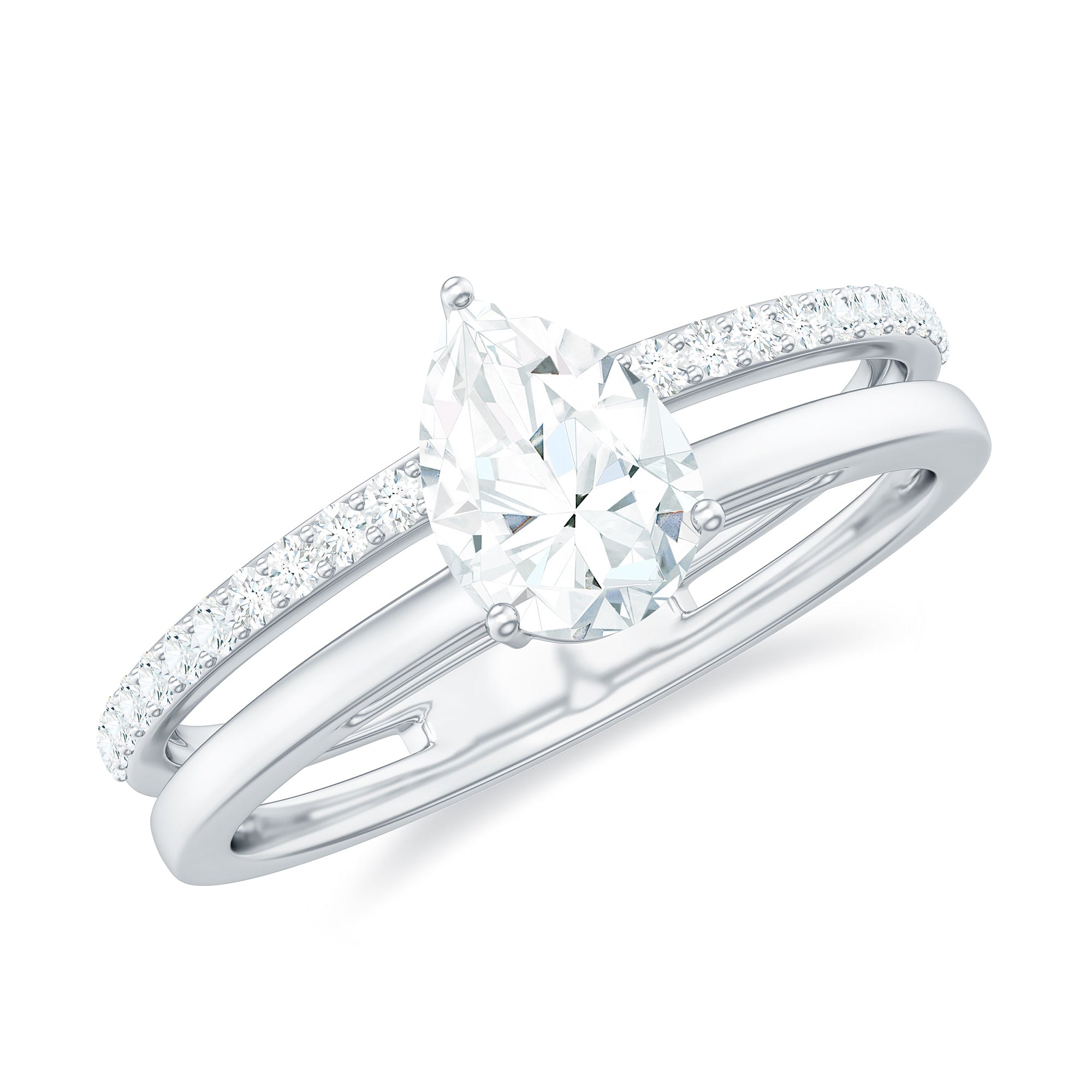 Pear Cut Solitaire Moissanite Double Band Engagement Ring