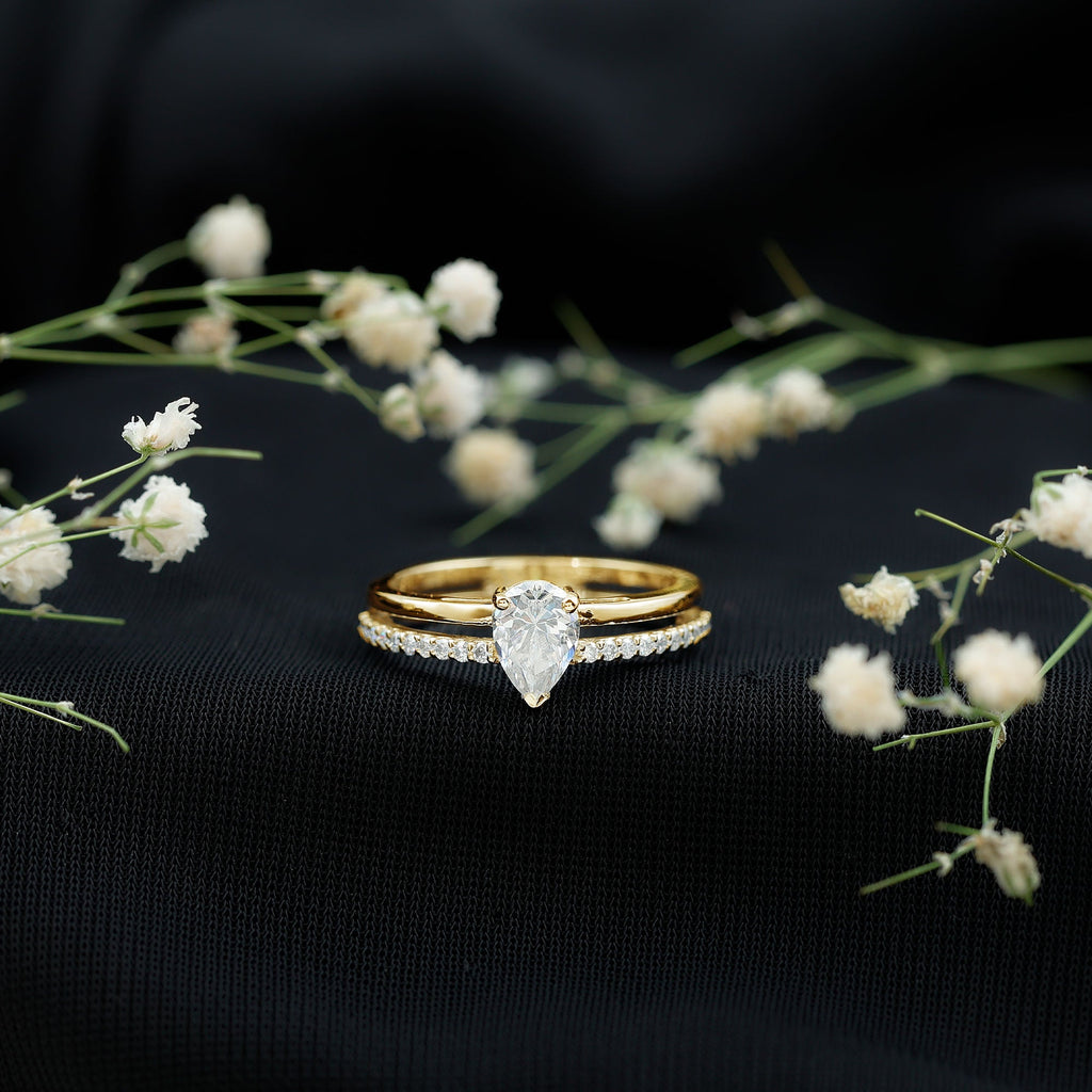 Pear Cut Solitaire Moissanite Double Band Engagement Ring