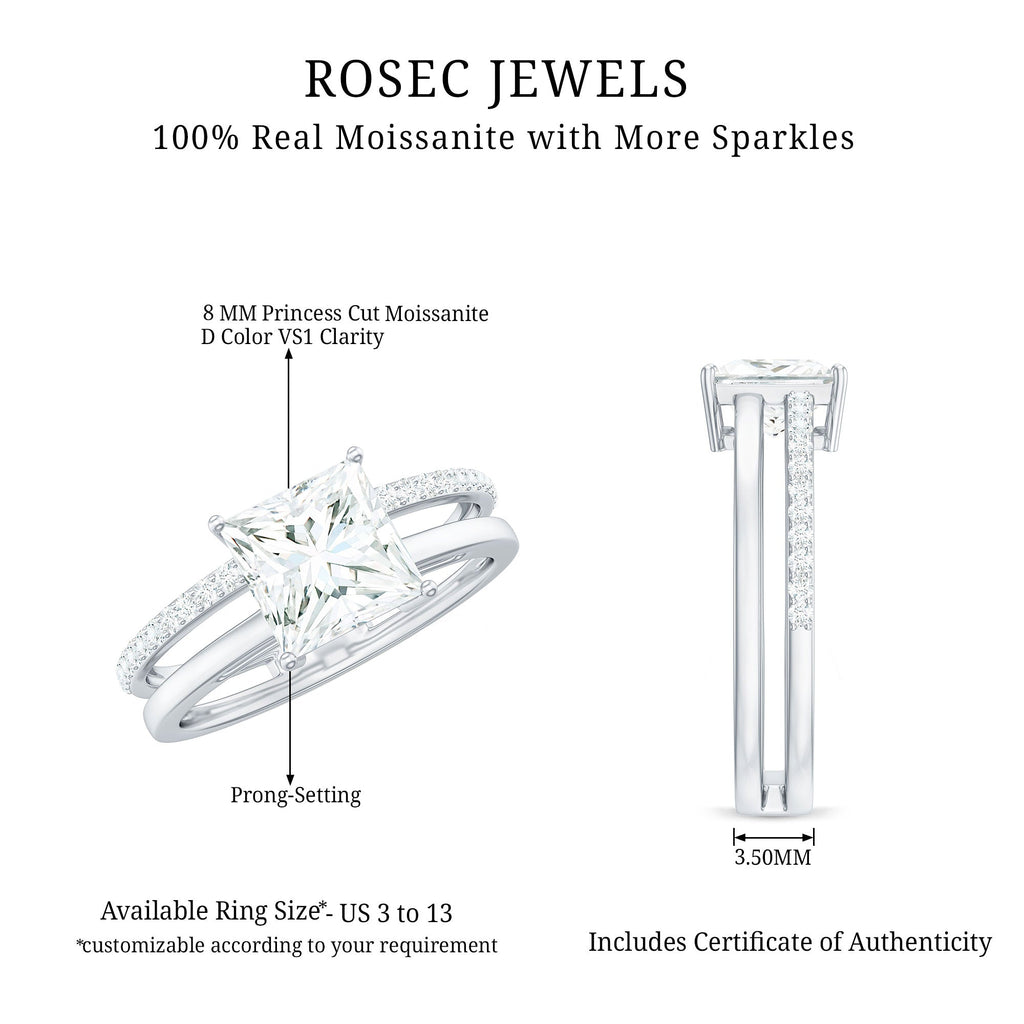 3 Carat Princess Cut Moissanite Double Band Engagement Ring