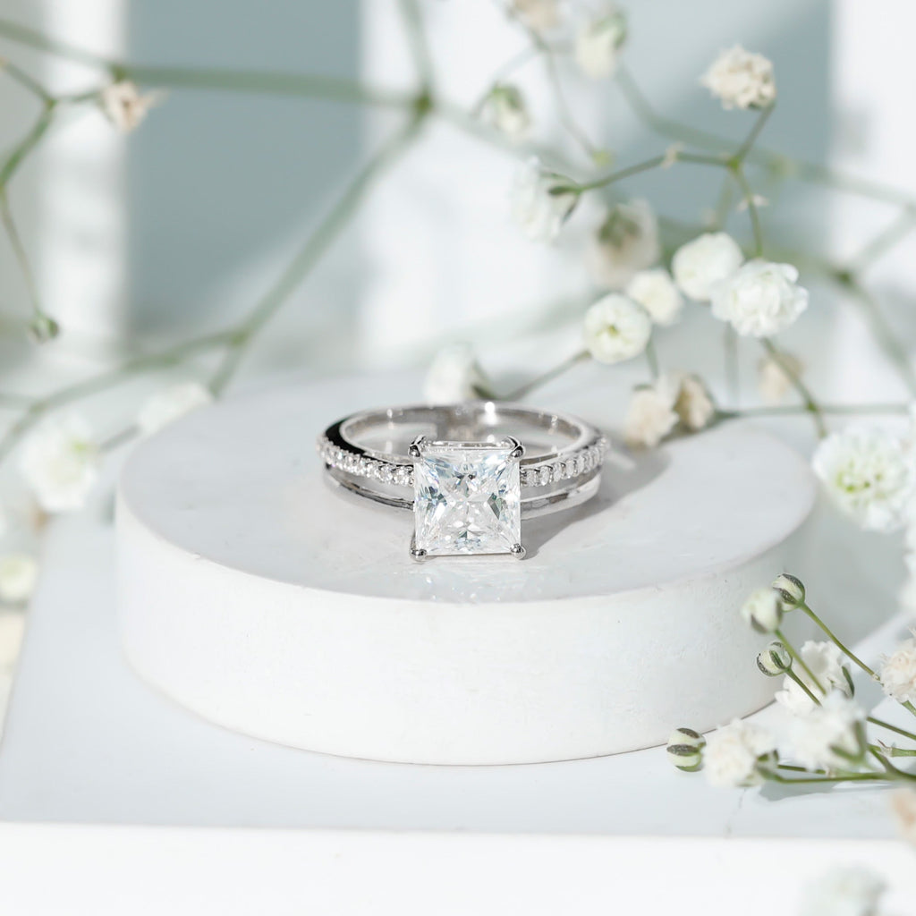 3 Carat Princess Cut Moissanite Double Band Engagement Ring