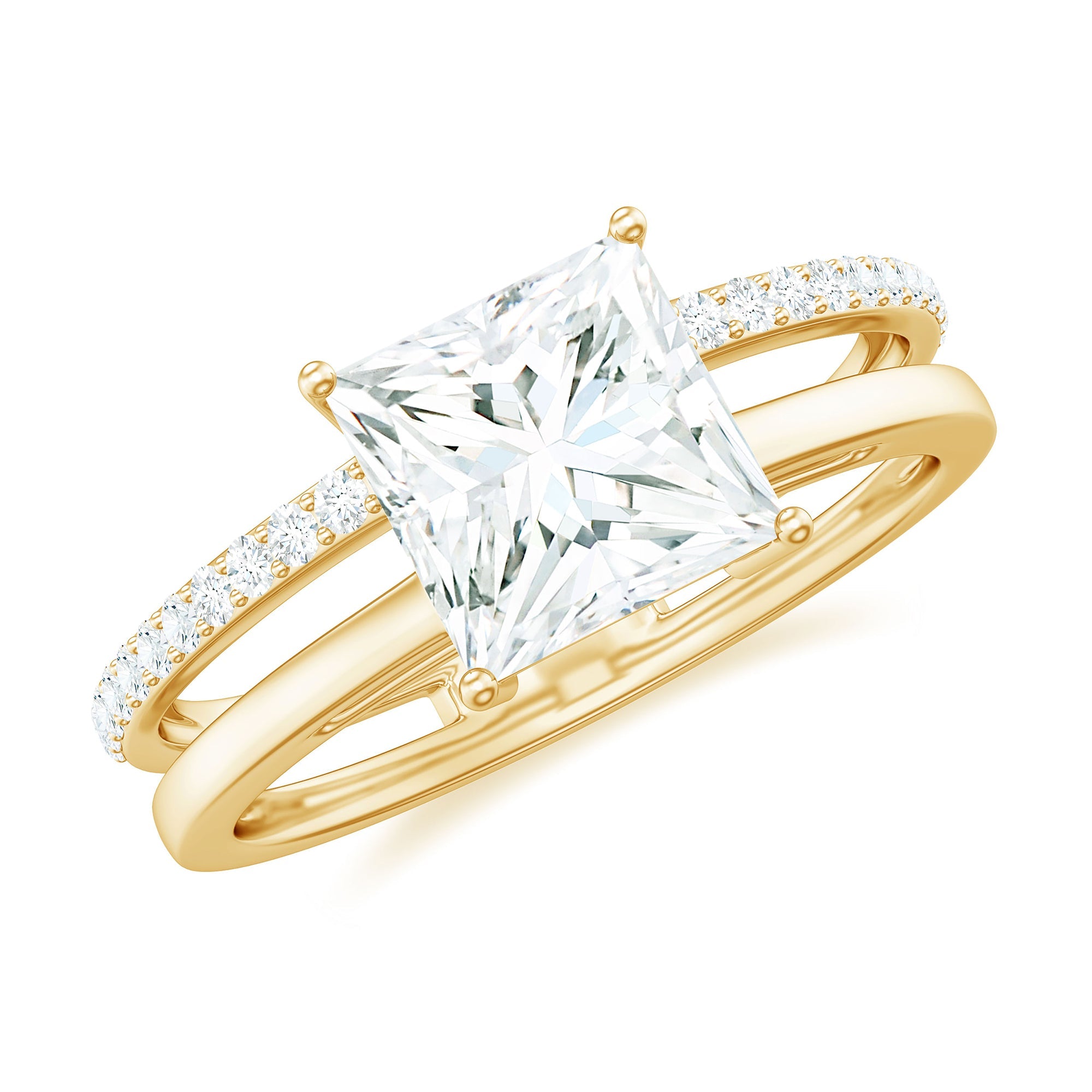3 Carat Princess Cut Moissanite Double Band Engagement Ring