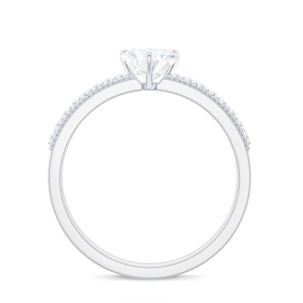 1.5 Carat Heart Shape Moissanite Engagement Ring with Side Stones and Beaded Details