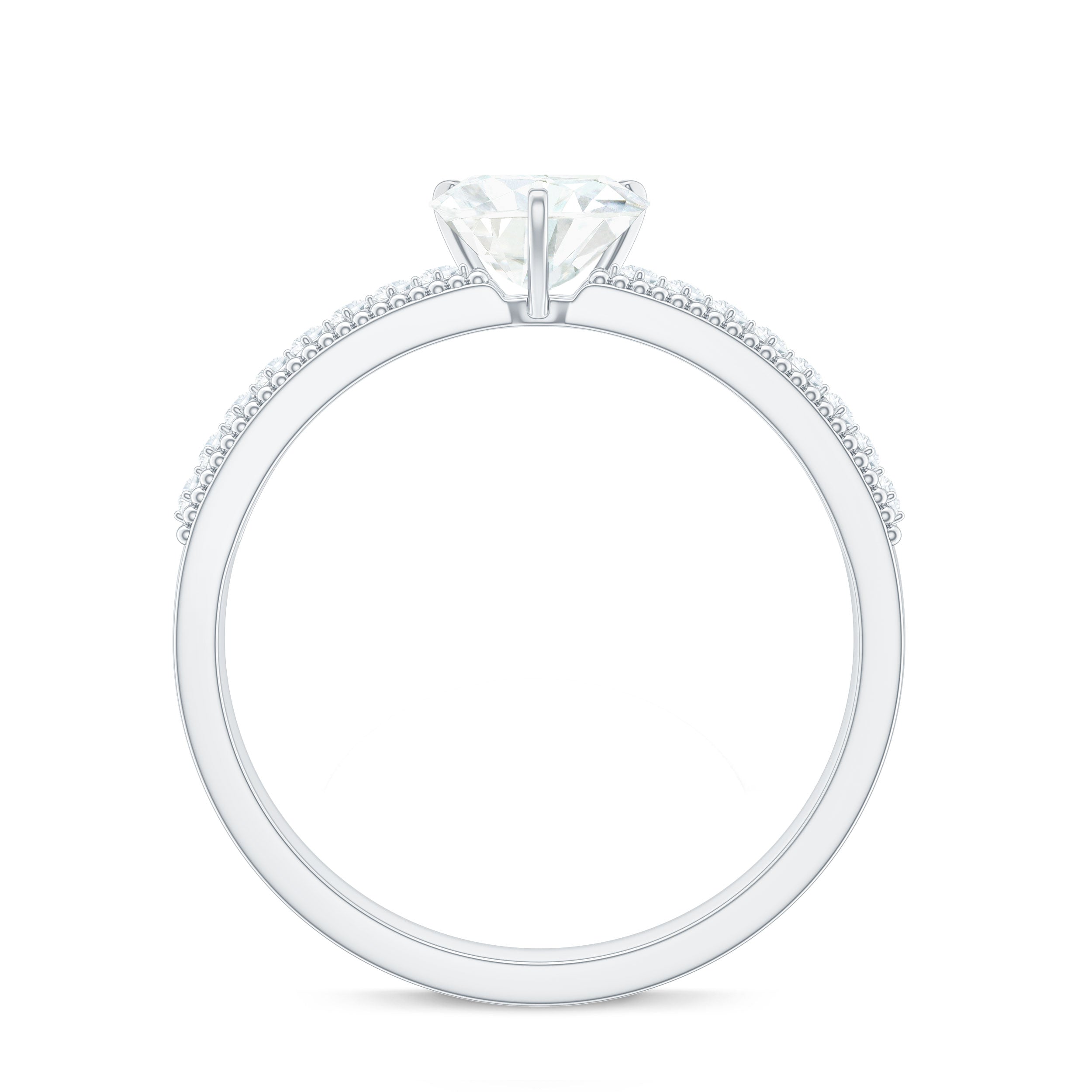 1.5 Carat Heart Shape Moissanite Engagement Ring with Side Stones and Beaded Details