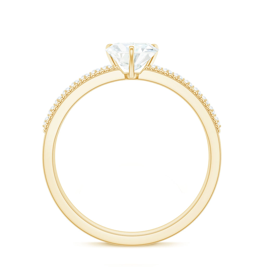1.5 Carat Heart Shape Moissanite Engagement Ring with Side Stones and Beaded Details