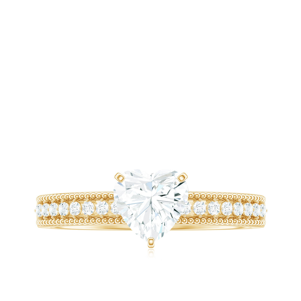 1.5 Carat Heart Shape Moissanite Engagement Ring with Side Stones and Beaded Details