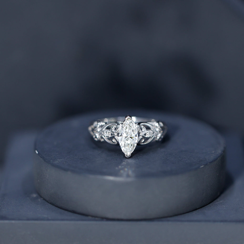 Marquise Moissanite Engagement Ring With Certificate
