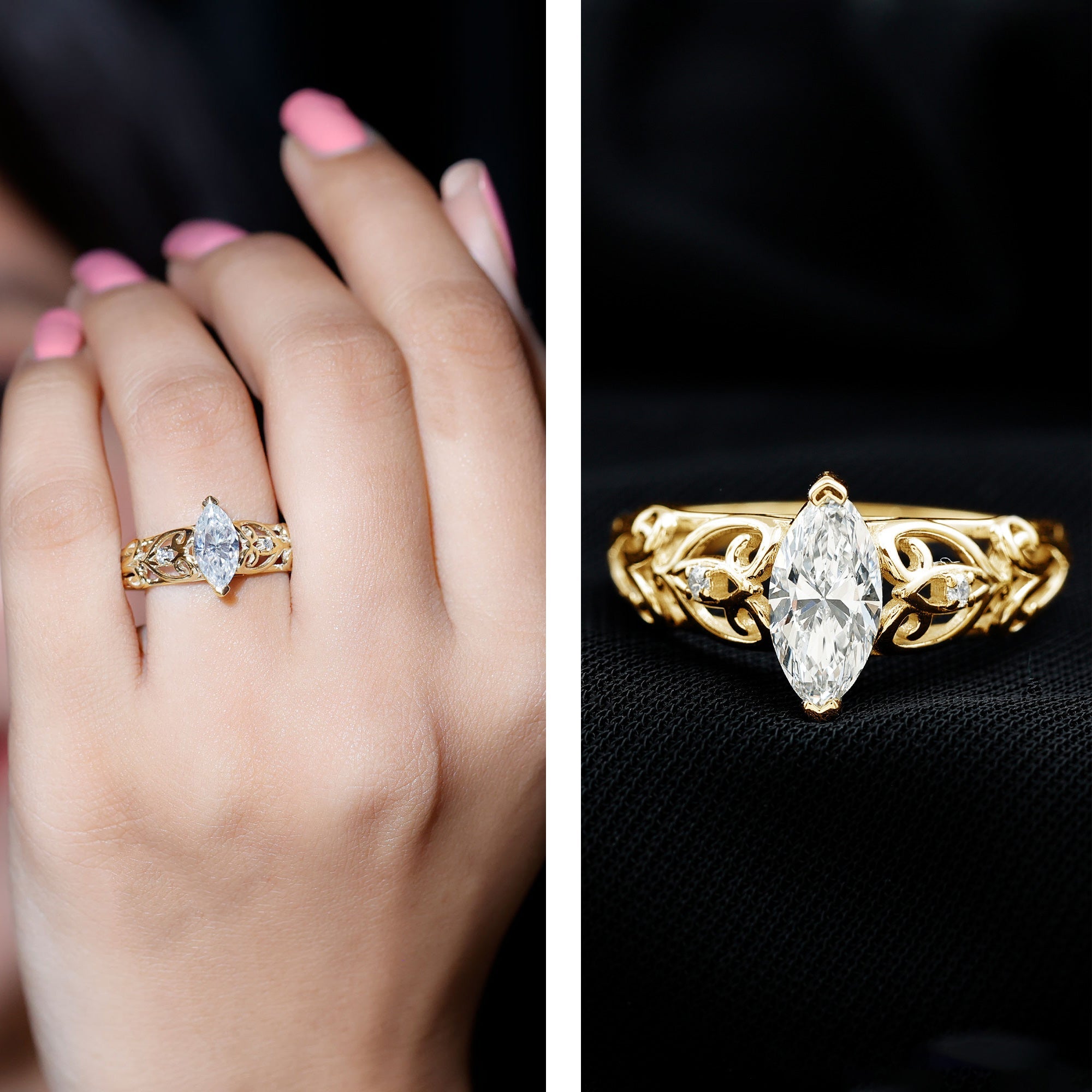 Marquise Moissanite Engagement Ring With Certificate