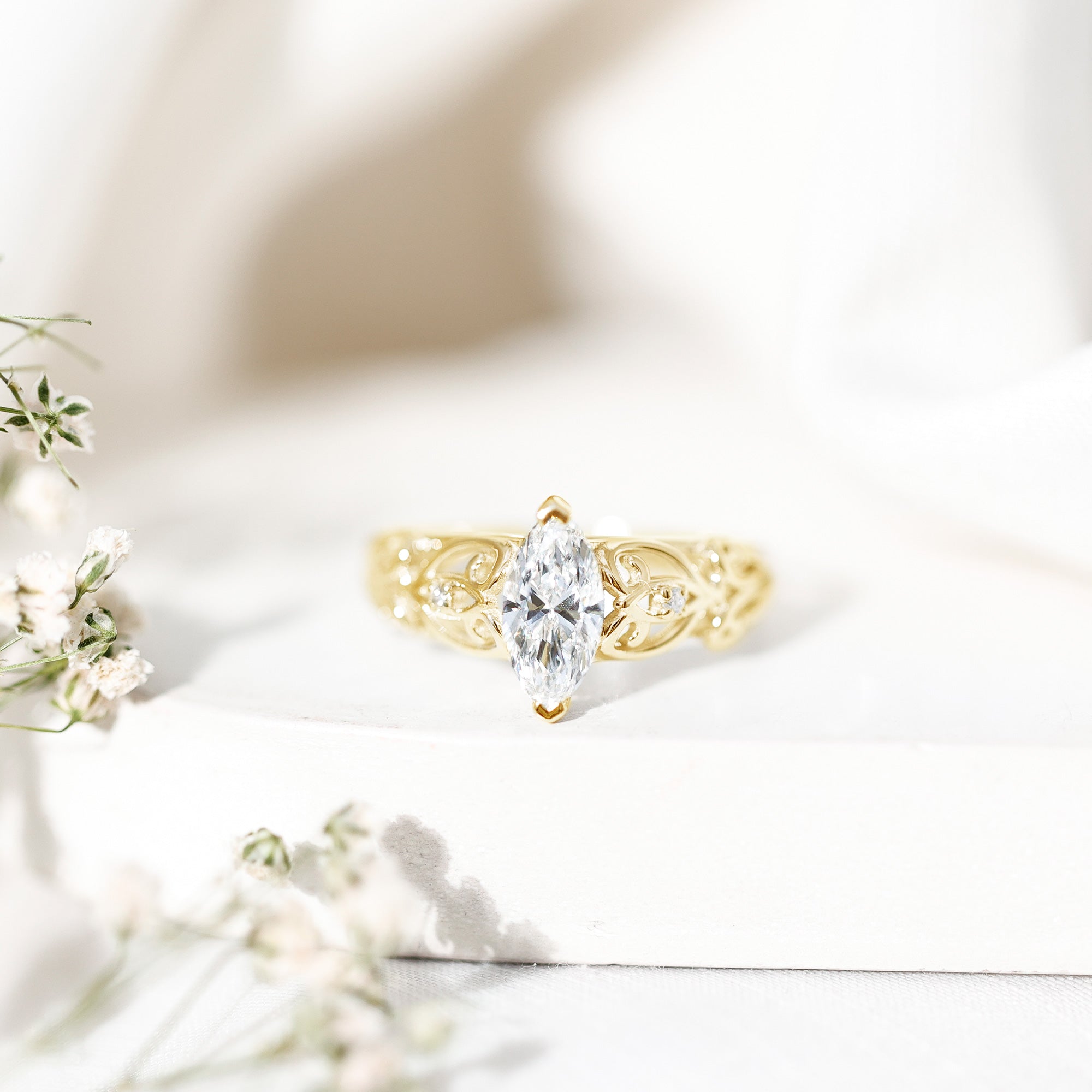 Marquise Moissanite Engagement Ring With Certificate