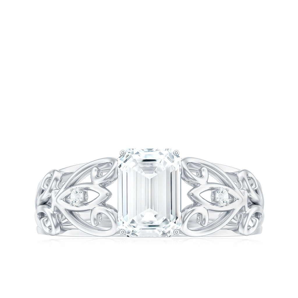 1.8 Carat Emerald Cut Moissanite Vintage Inspired Solitaire Ring