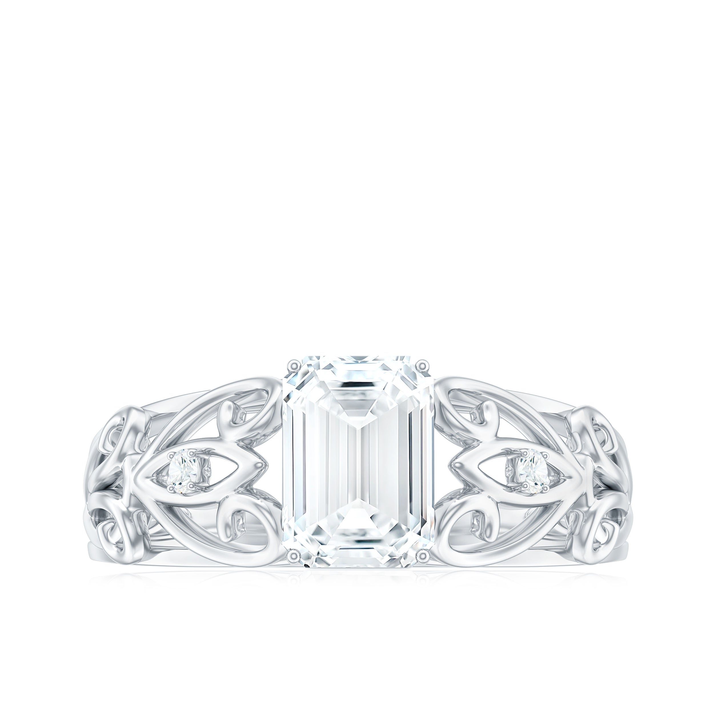 1.8 Carat Emerald Cut Moissanite Vintage Inspired Solitaire Ring