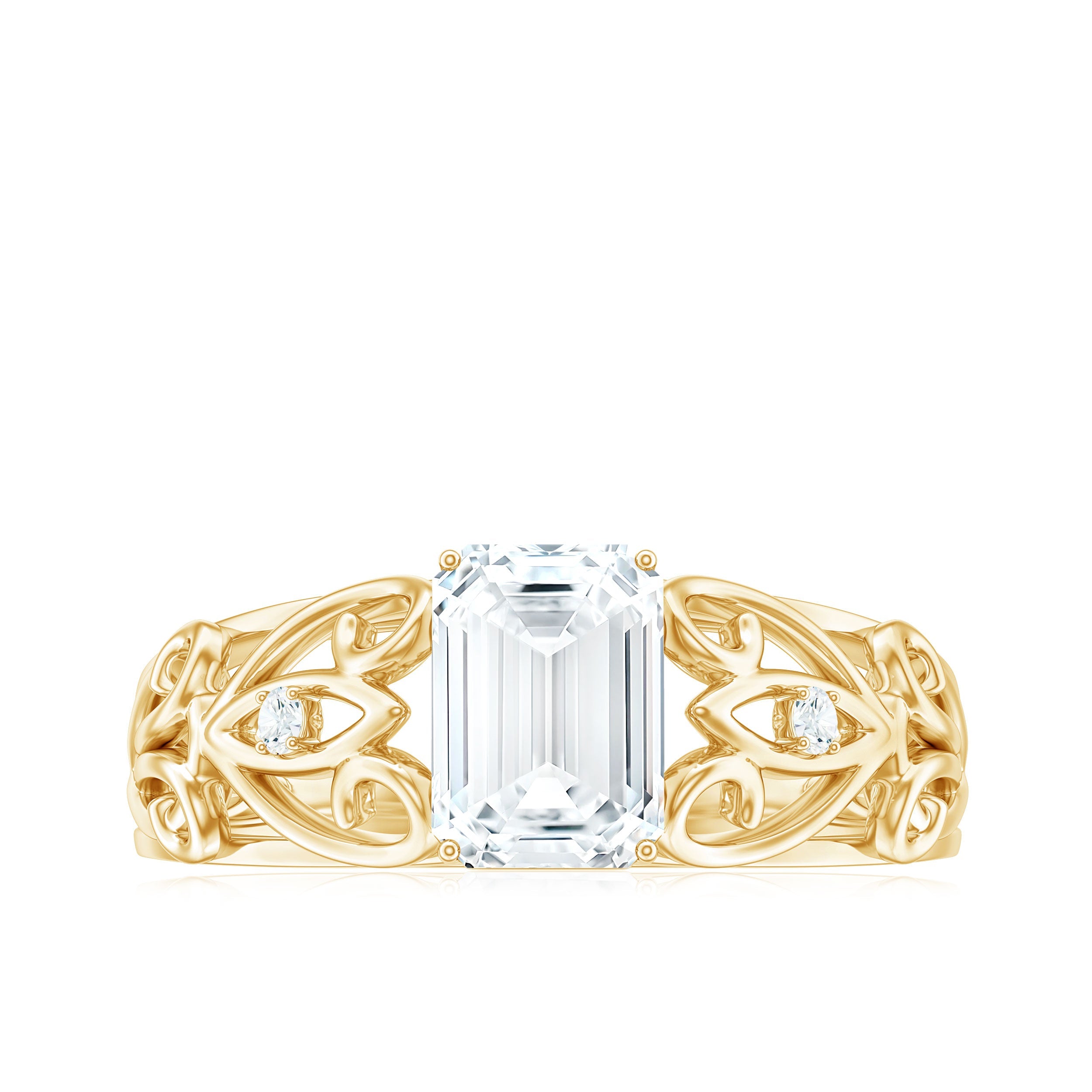 1.8 Carat Emerald Cut Moissanite Vintage Inspired Solitaire Ring