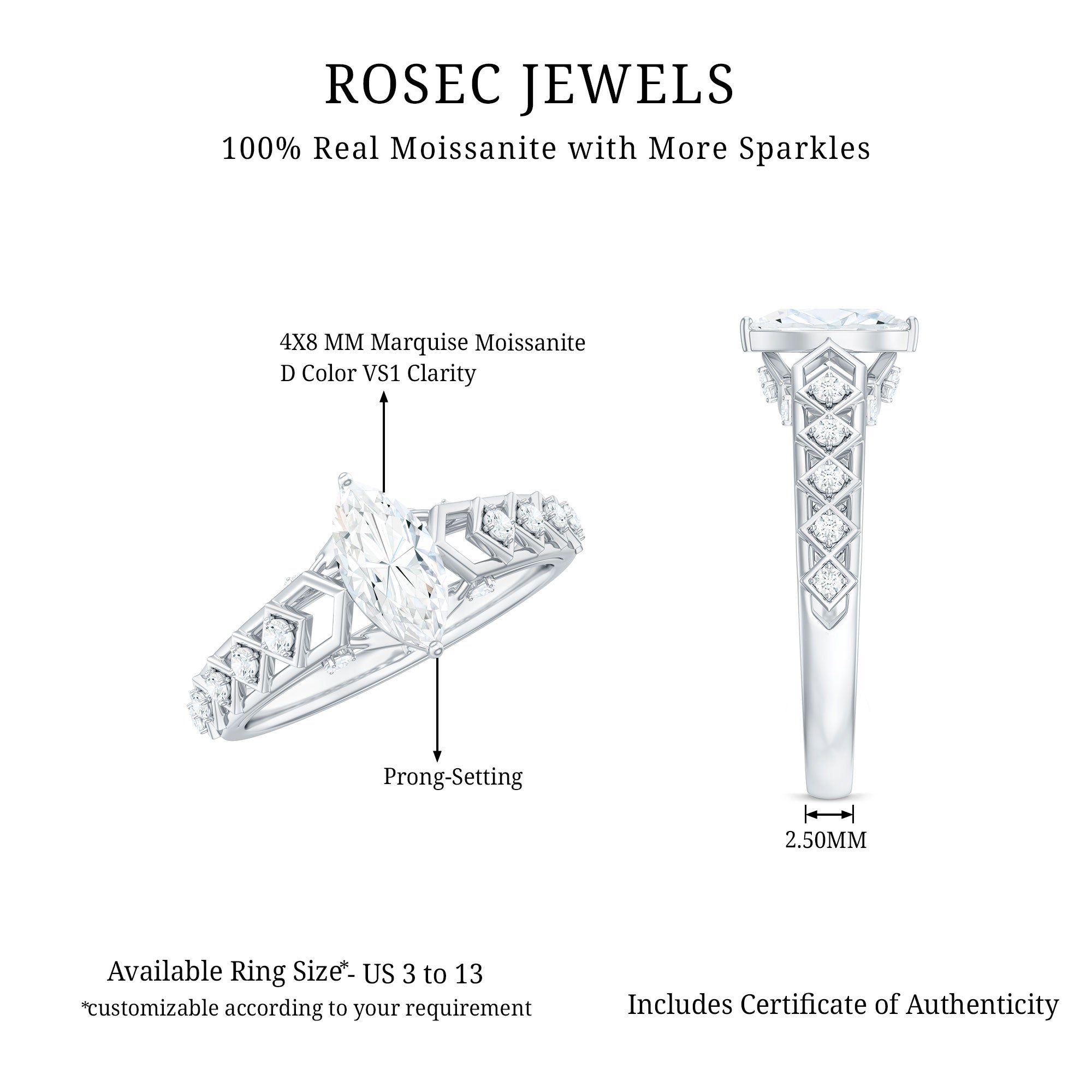 Art Deco Looking Moissanite Marquise Engagement Ring