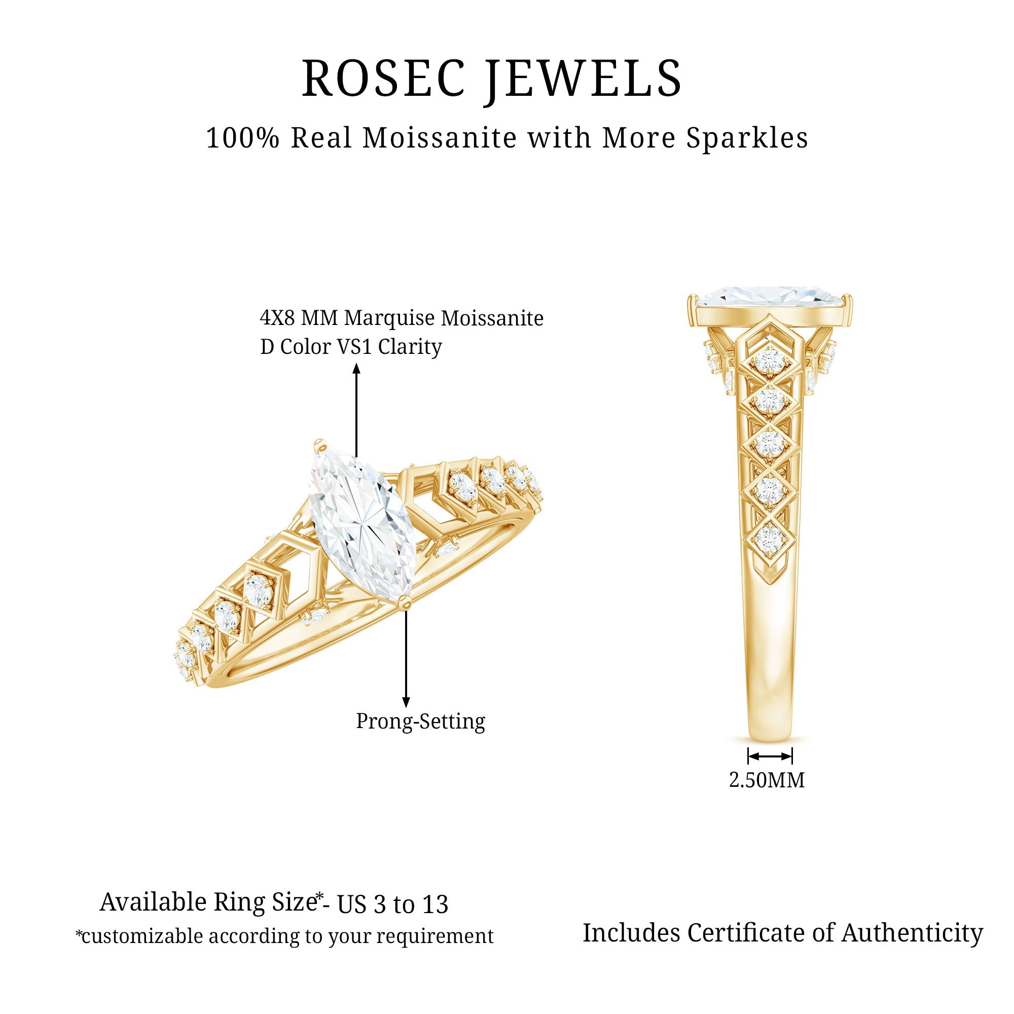Art Deco Looking Moissanite Marquise Engagement Ring
