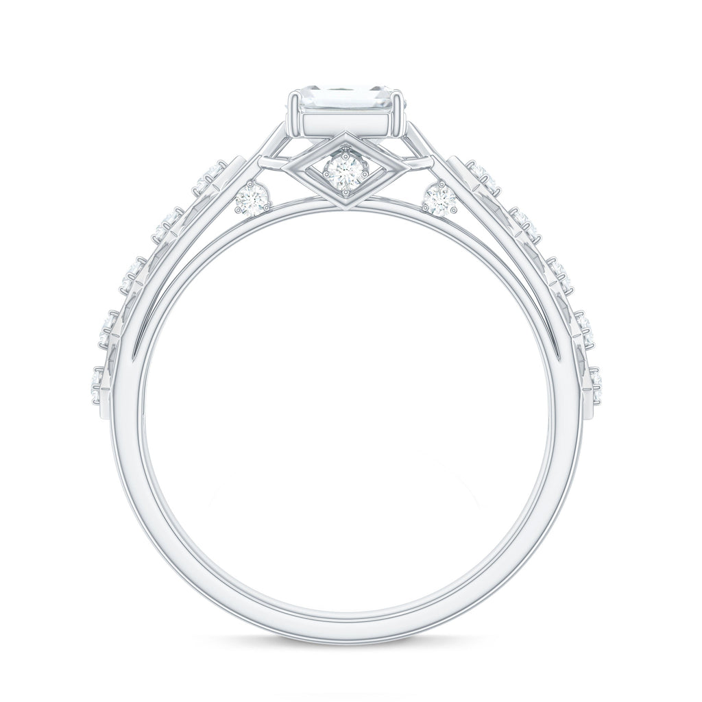 1.8 Carat Emerald Cut Moissanite Solitaire Engagement Ring with Side Stones
