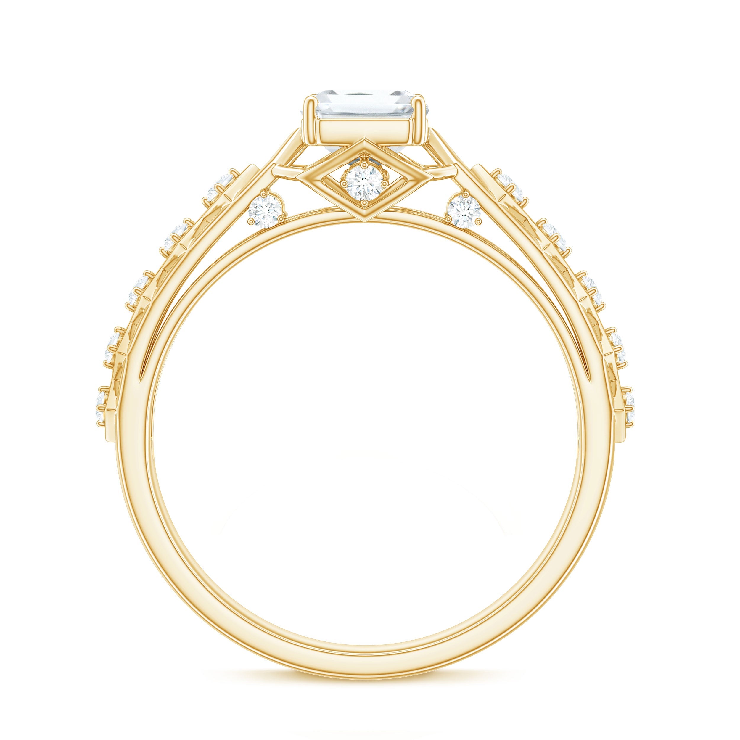 1.8 Carat Emerald Cut Moissanite Solitaire Engagement Ring with Side Stones