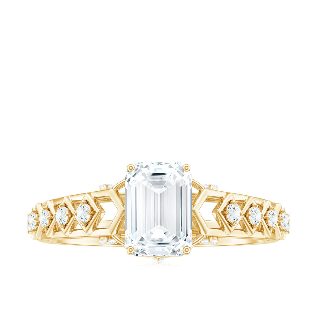 1.8 Carat Emerald Cut Moissanite Solitaire Engagement Ring with Side Stones
