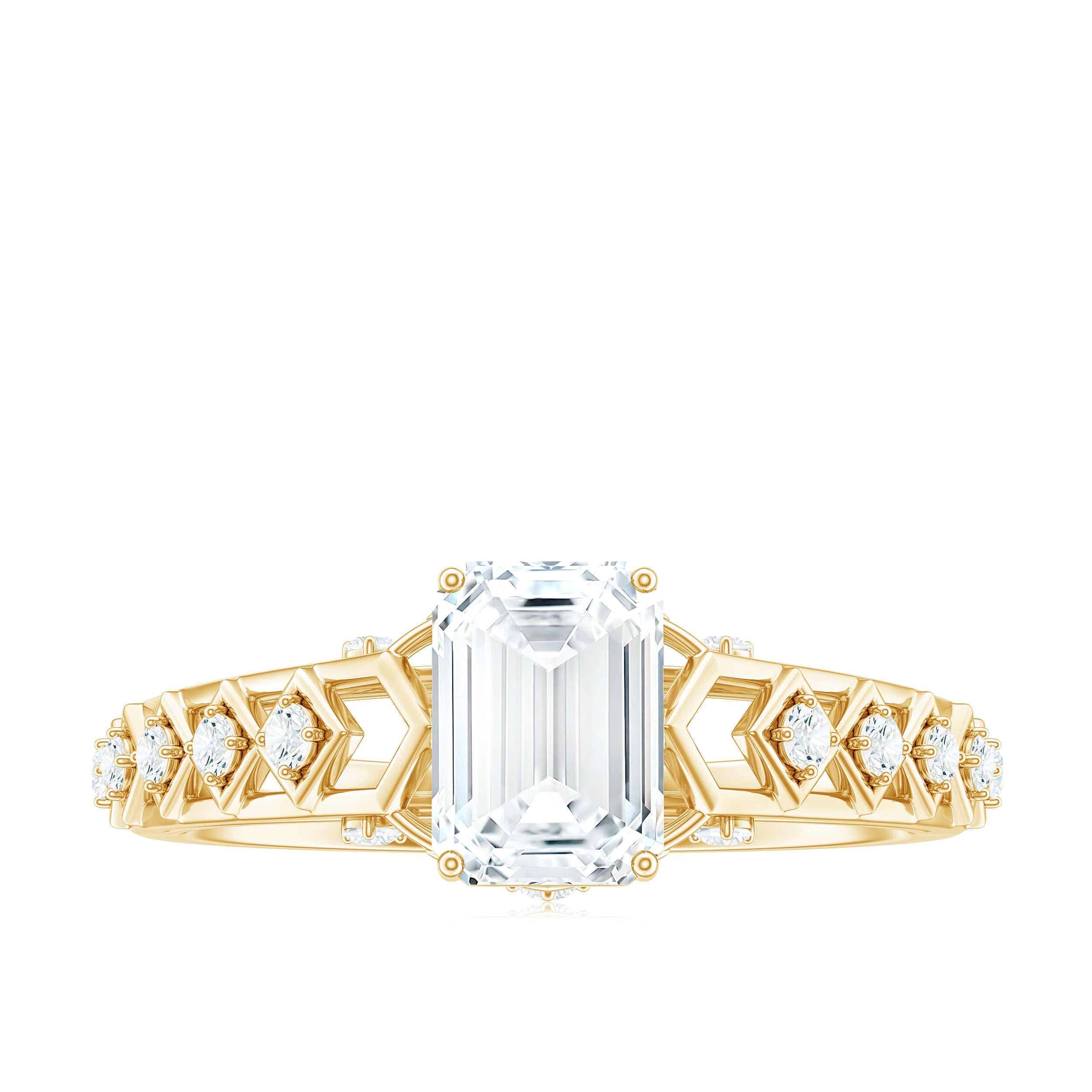1.8 Carat Emerald Cut Moissanite Solitaire Engagement Ring with Side Stones
