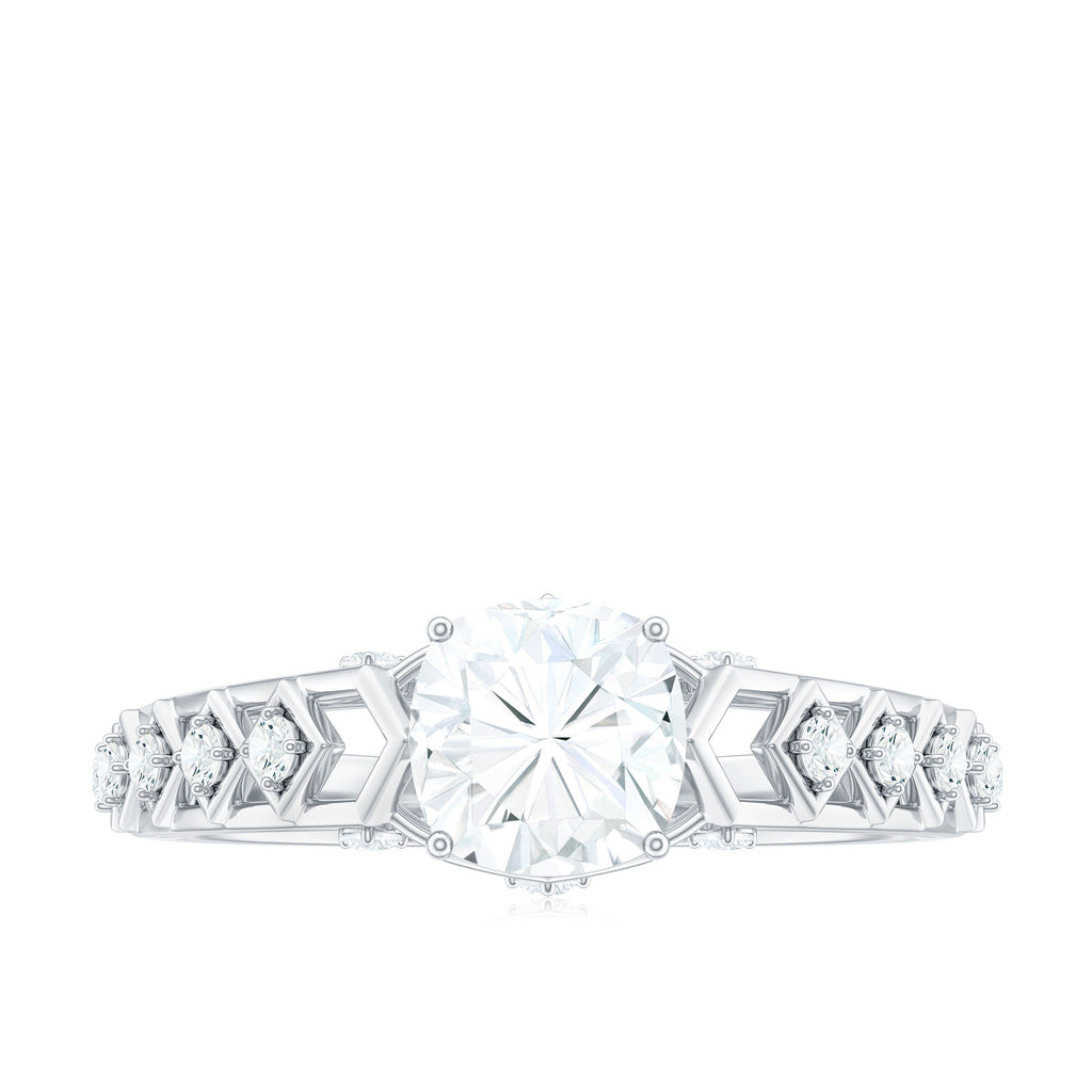 1.7 Carat Cushion Cut Certified Moissanite Solitaire Engagement Ring