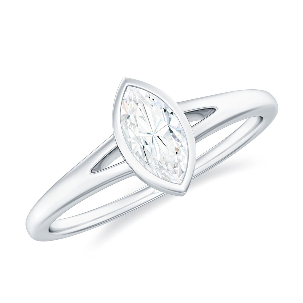 Bezel Set Moissanite Marquise Engagement Ring in Split Shank