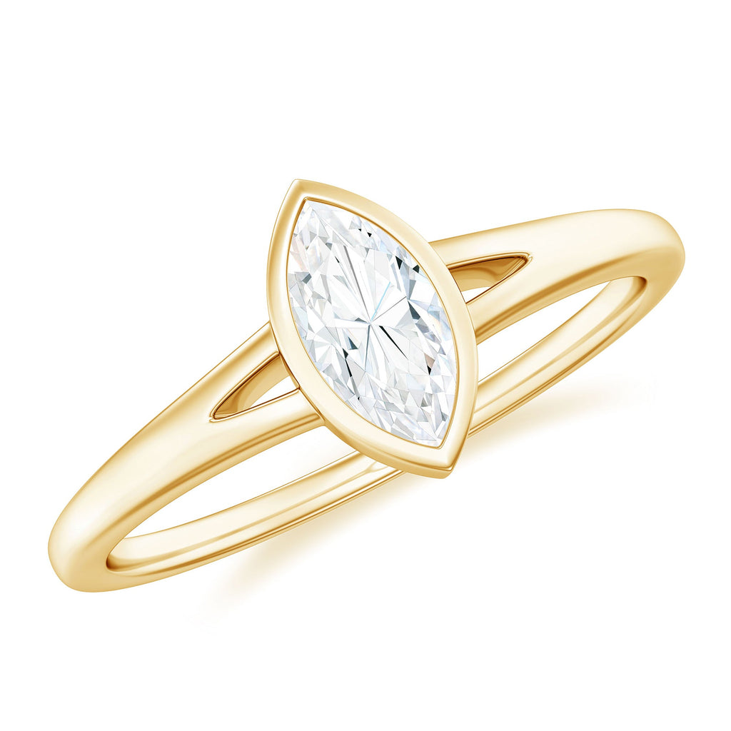 Bezel Set Moissanite Marquise Engagement Ring in Split Shank
