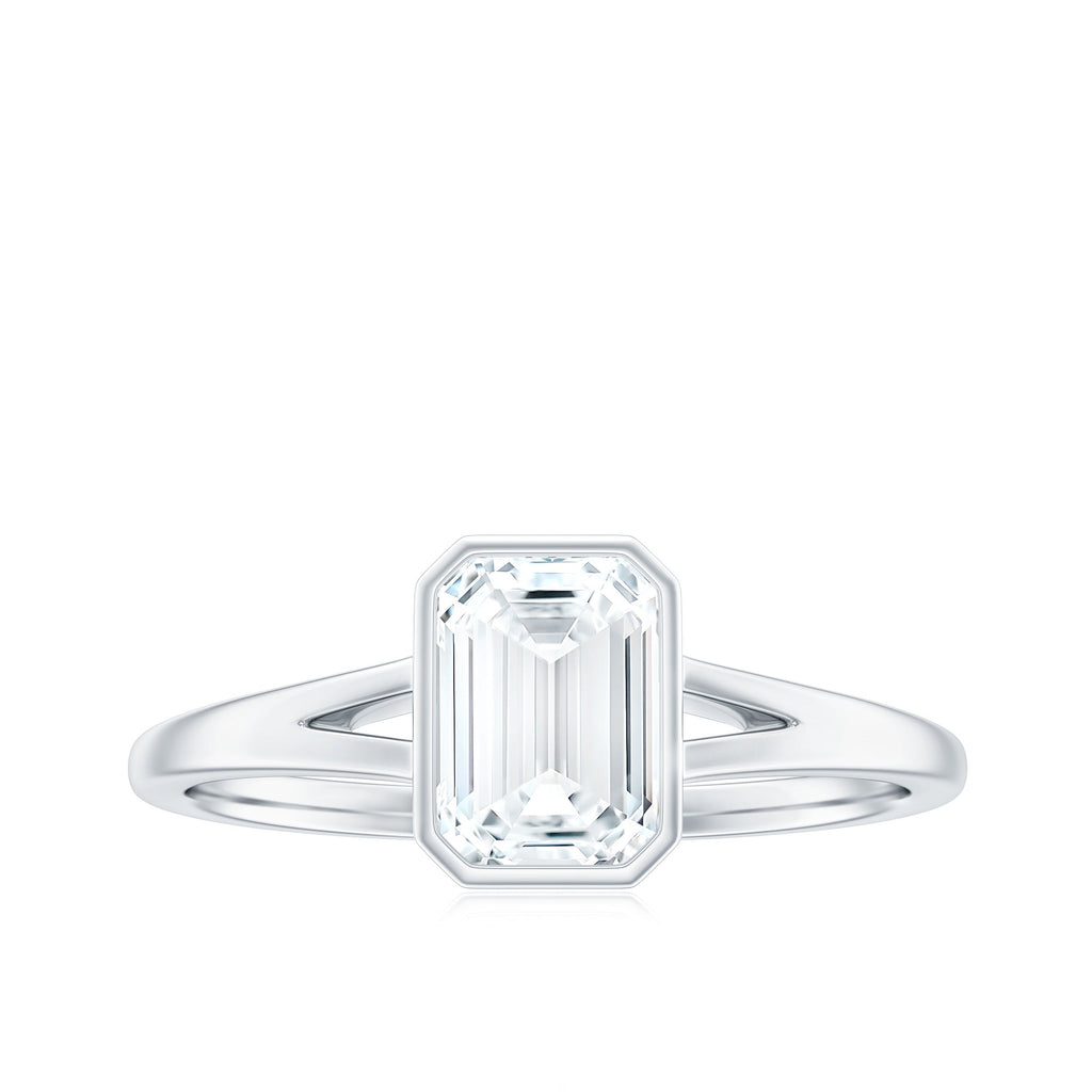 1.8 Carat Emerald Cut Moissanite Bezel Set Engagement Ring with Split Shank